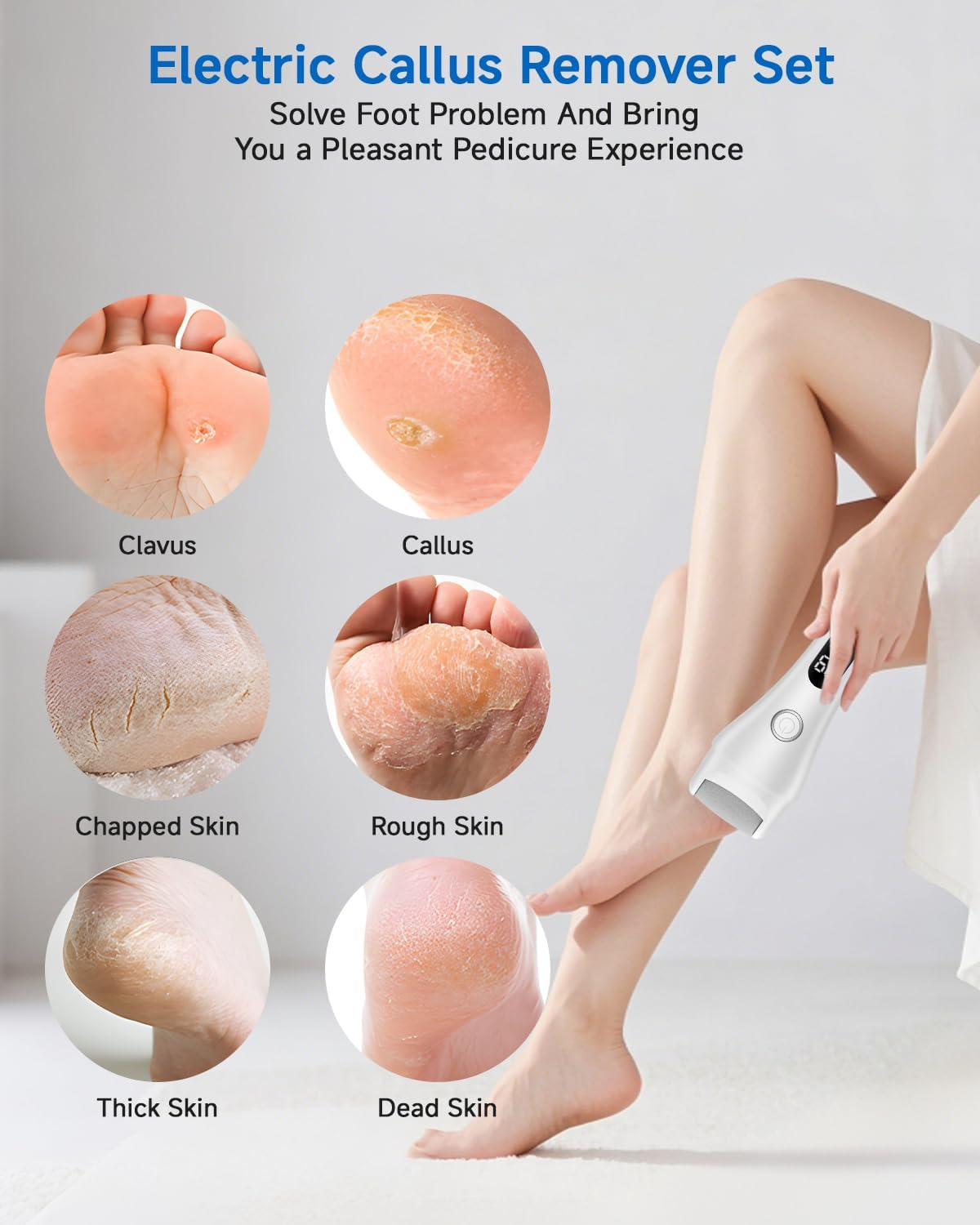 Electric Callus Remover - Callus Removal Foot Electric - Electric Callus Remover with 3 Gears, 6 Replacement Rollers, Waterproof Foot File for Cracked Heels, Callus Removal (White-6) - White image number 4