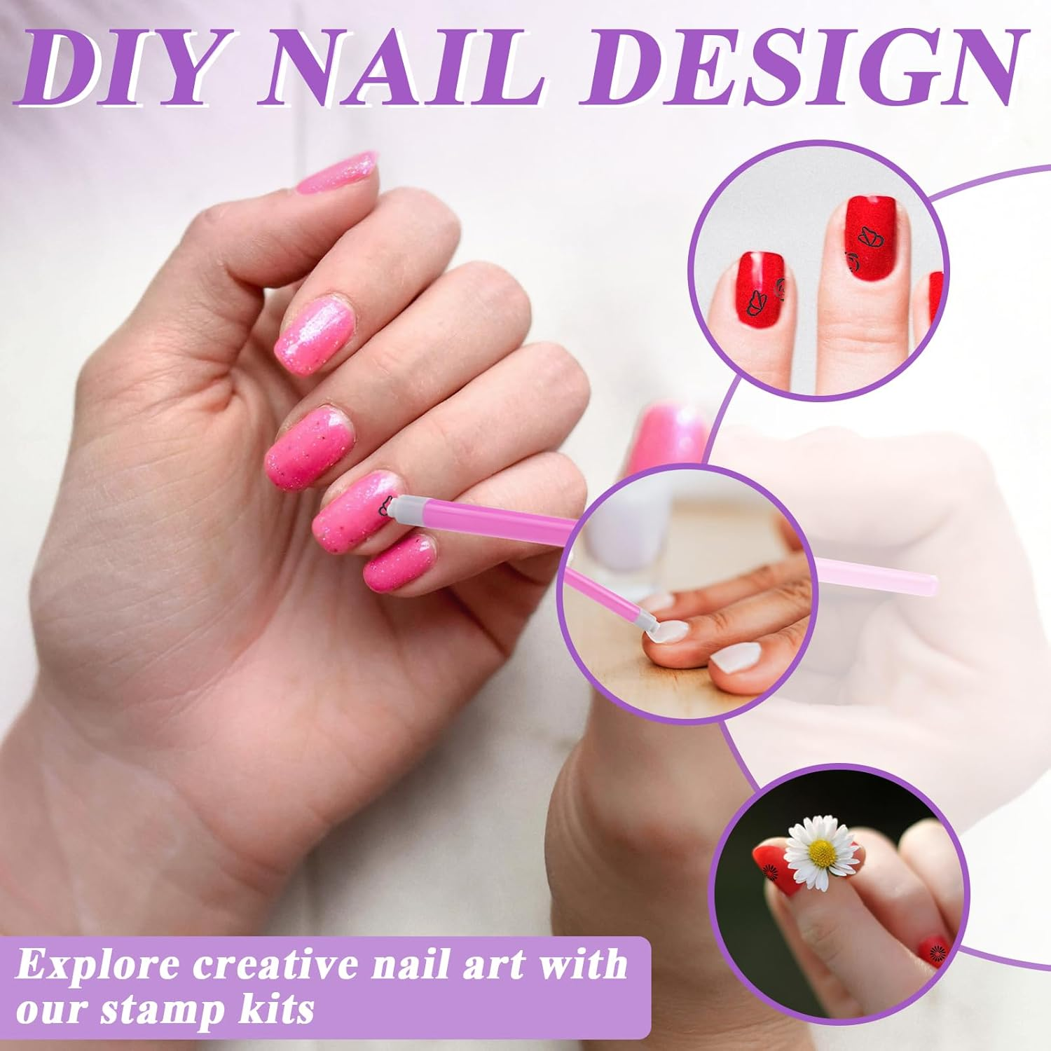 20 Pieces Nail Art Stamp Pen Set with Different Patterns, Craft Nail Stamping Pen for Women Manicures, Butterfly Flower Rose Design Stamp Pencil Stamper Tools Kit for Home Salon DIY