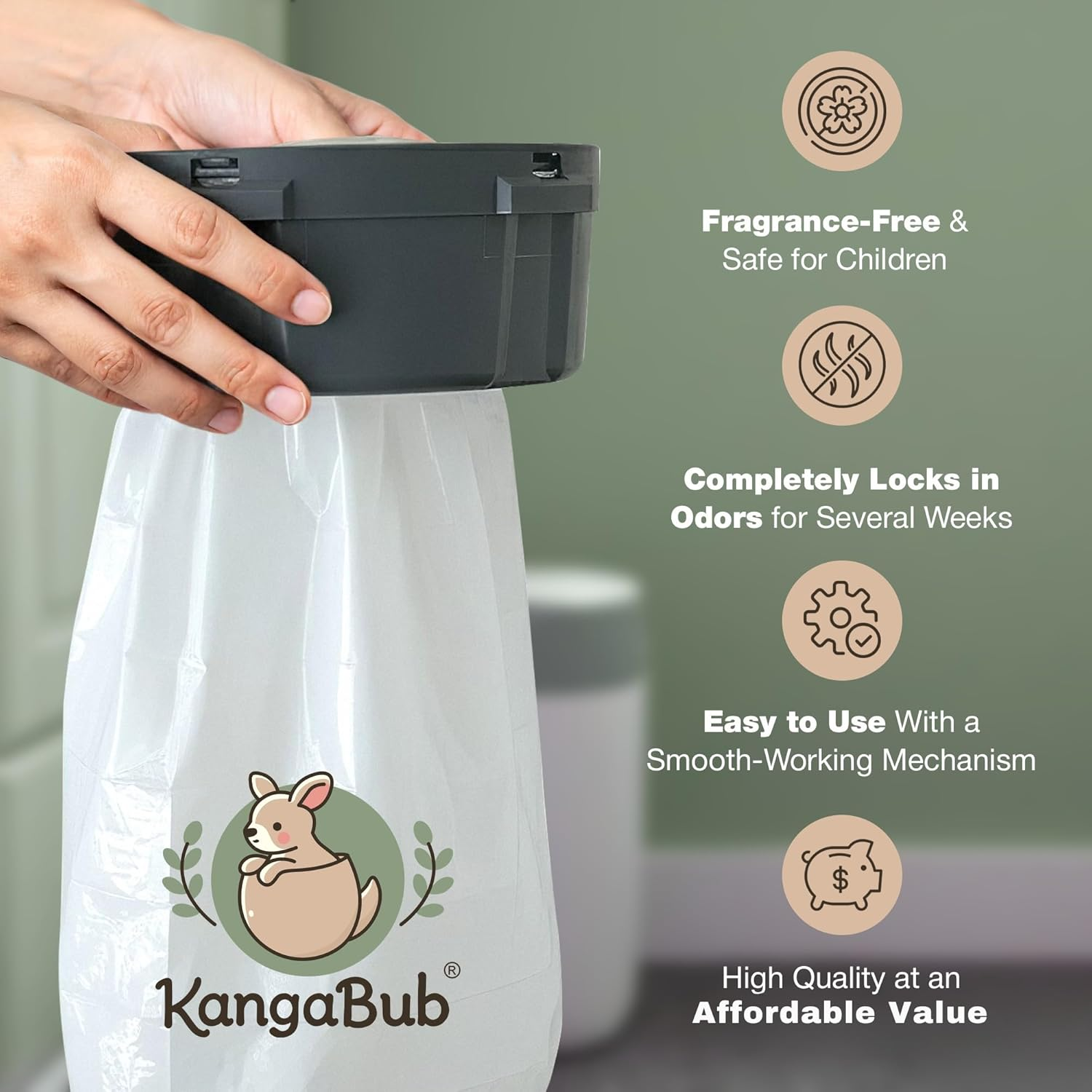 Kangabub 8-Pack 80M Nappy Bin Refills Compatible with Tommee Tippee Twist & Click, Sangenic Tec & Simplee Locks in Odours with Gas Barrier Film Eco-Friendly Package Fragrance-Free image number 2