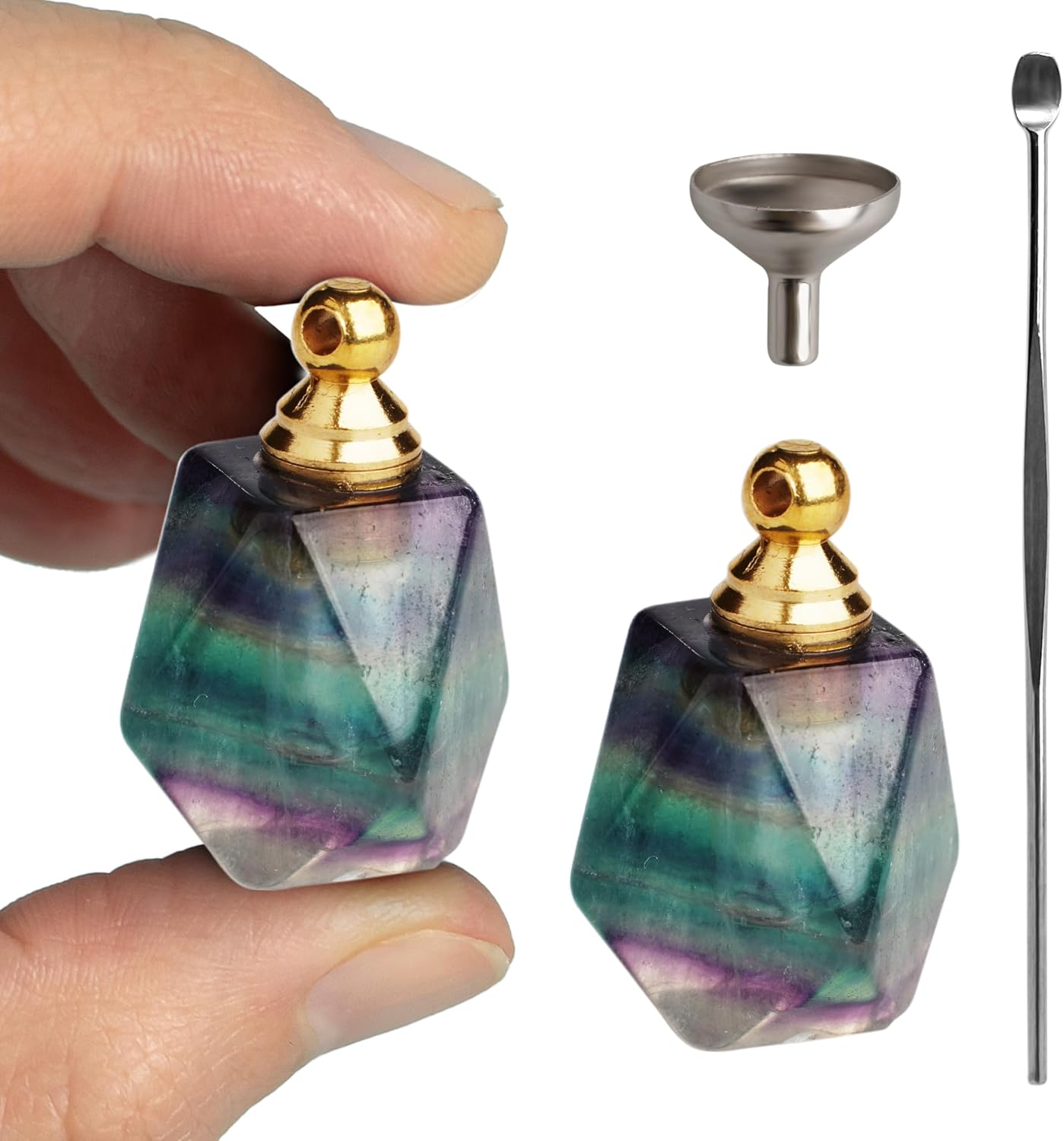 BOHO GARDEN Crystal Keepsake Urn - Wearable Small Container for Ashes, Memorial Urns Made from Real Crystal Material - Includes Spoon, Stick, Funnel & Storage Box (Malachite (Gold))