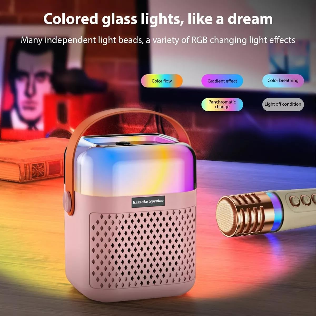 Luczeng Mini Karaoke Machine, Portable Bluetooth Karaoke Speaker | with 2 Wireless Microphone | Type-Ccharging Port | 5 Sound Effects | for Adullts and Kids | Birthday Gift image number 6