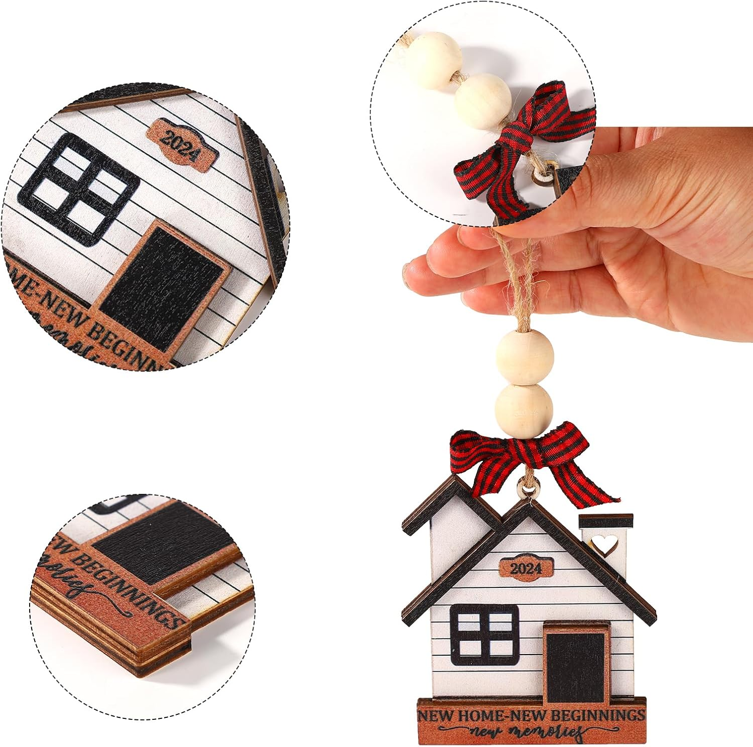 2Pcs Christmas Tree Ornaments, Hanging New Home Ornament 2024 Wooden House Warming Gifts New Home Christmas Ornament for Christmas Tree Decoration Housewarming Gift (Style 1) image number 6