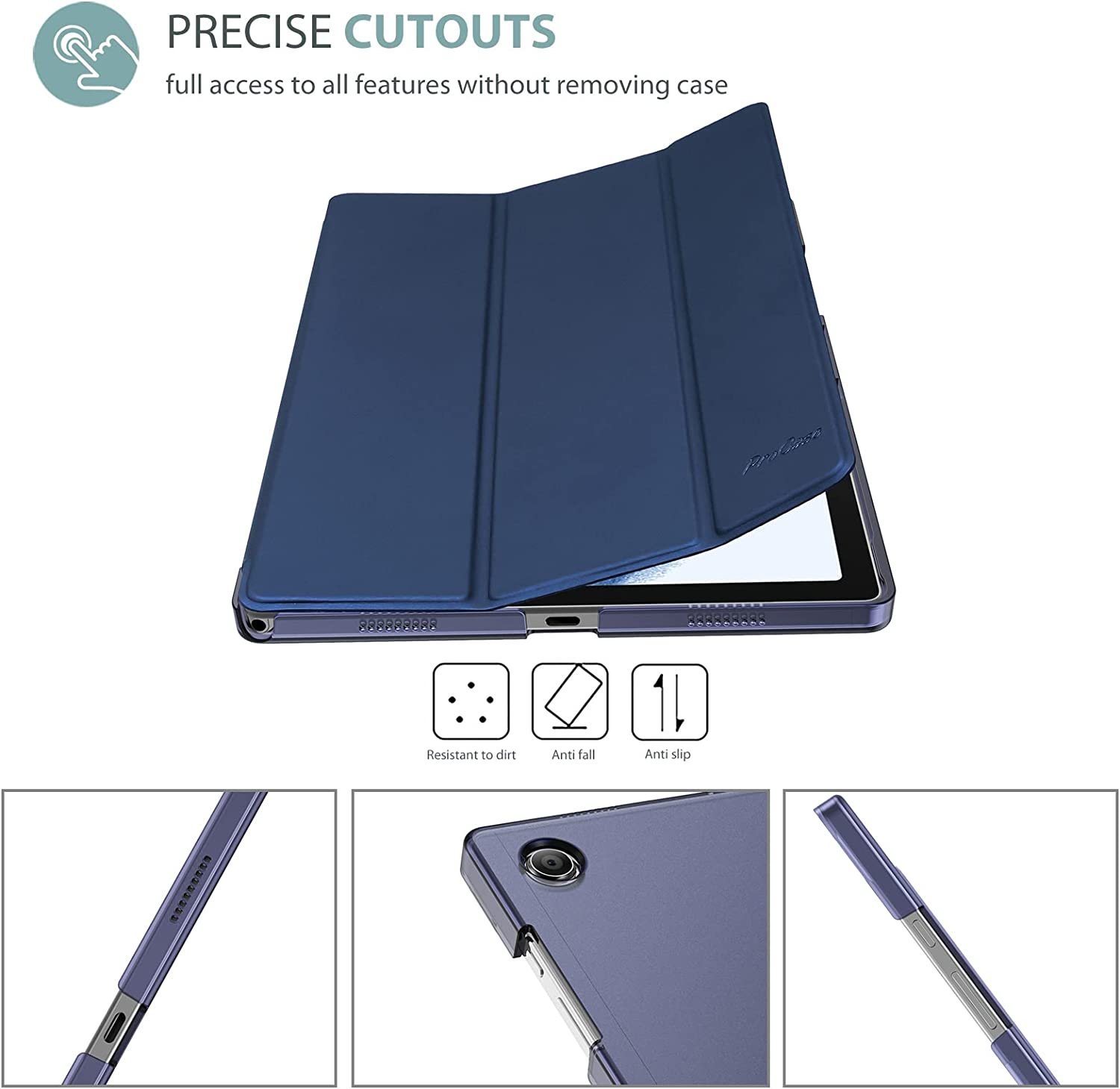 Procase Smart Case for Galaxy Tab A8 10.5, Slim Stand Hard Back Shell Protective Smart Cover Case for Galaxy Tab A8 10.5 Inch 2022 SM-X200 X205 X207 -Navy - Navy Blue image number 4