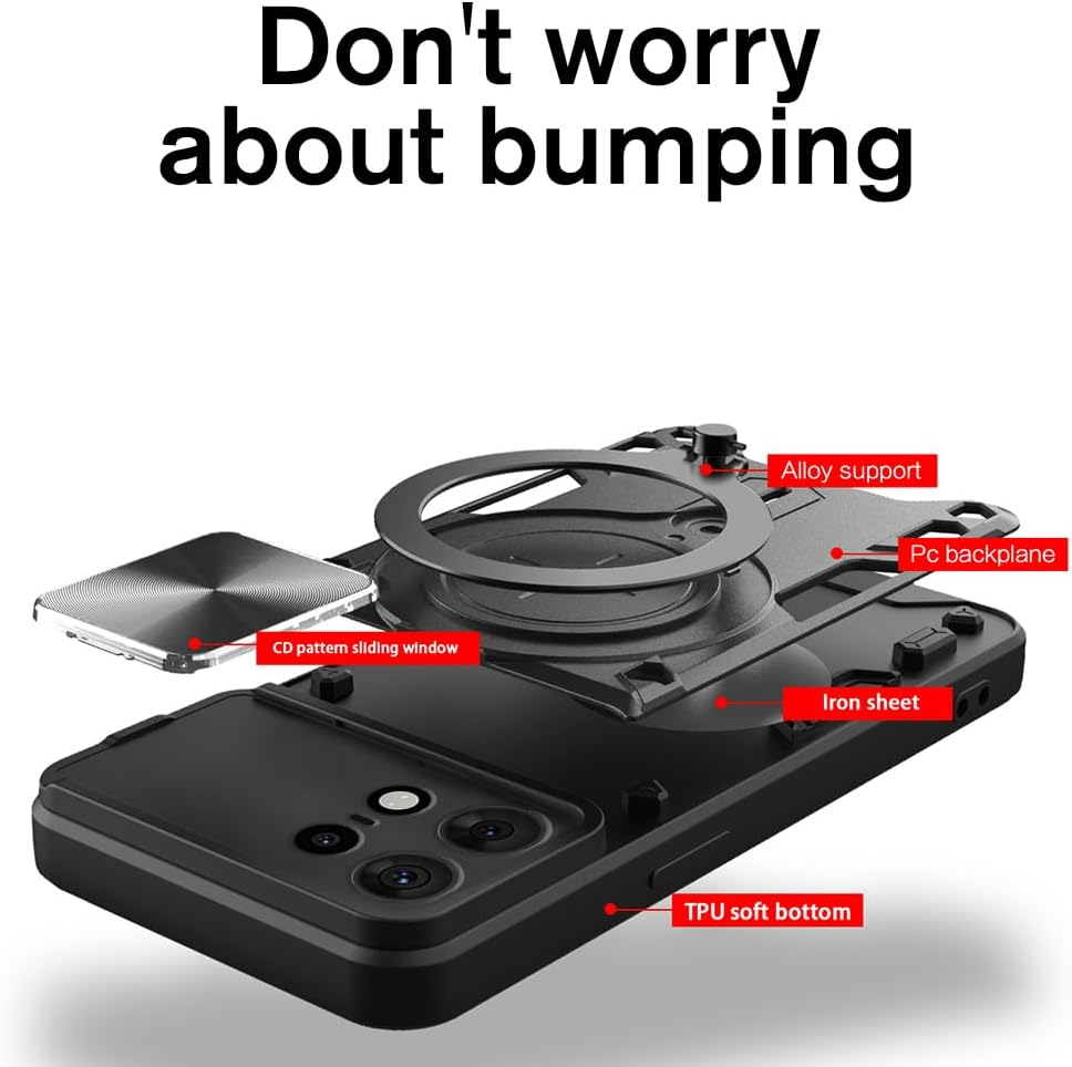 For Motorola Edge 50 5G (6.7 Inch) Case Shockproof with Back Camera Slide Window Cover, FORZARMOR Ring Kickstand Armor Military Rugged Cover (For Edge 50, Black) image number 3