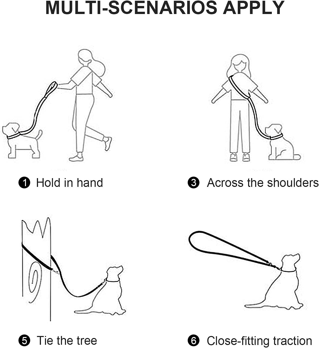 Hands Free Dog Leash, Rope Crossbody Dog Leash Reflective for Large Medium & Small Dogs Walking, Jogging and Running (2.4M, Black) image number 1