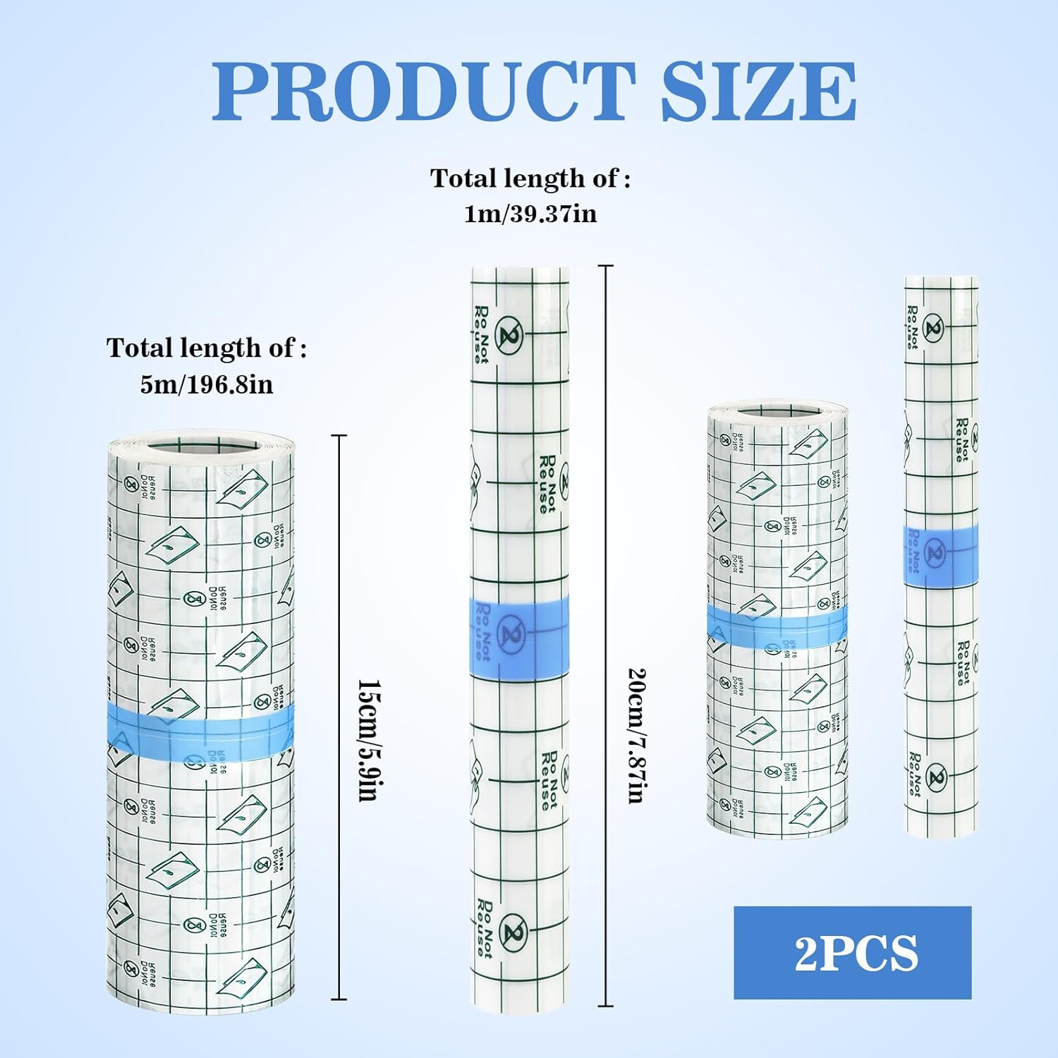 2 Rolls Tattoo Aftercare Bandage Roll: 8" X 1Yd & 6" X 5Yd, Waterproof Transparent Bandage for Healing & Skin Protection, Breathable Adhesive Film & Hypoallergenic Second Skin Wrap image number 2