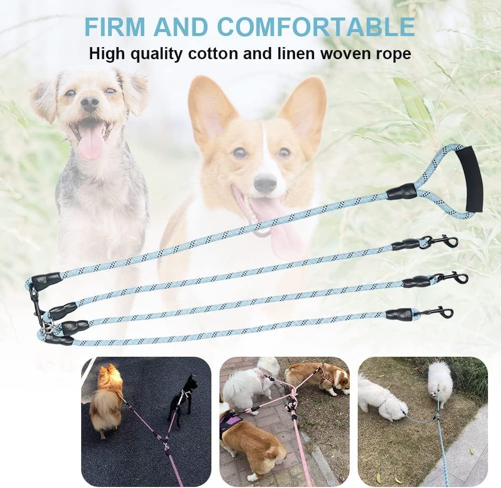 Heavy Duty 3 Dog Leash - No Tangle, Multiple Dog Leash with Detachable 360 Swivel, Soft Padded Handle, Reflective for Walking & Training (L) image number 1