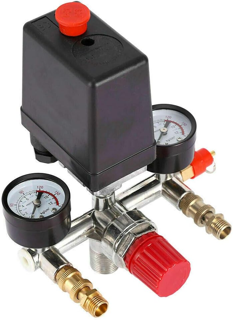 90-120PSI Air Compressor Pressure Switch Control Valve Manifold Regulator Gauges image number 1