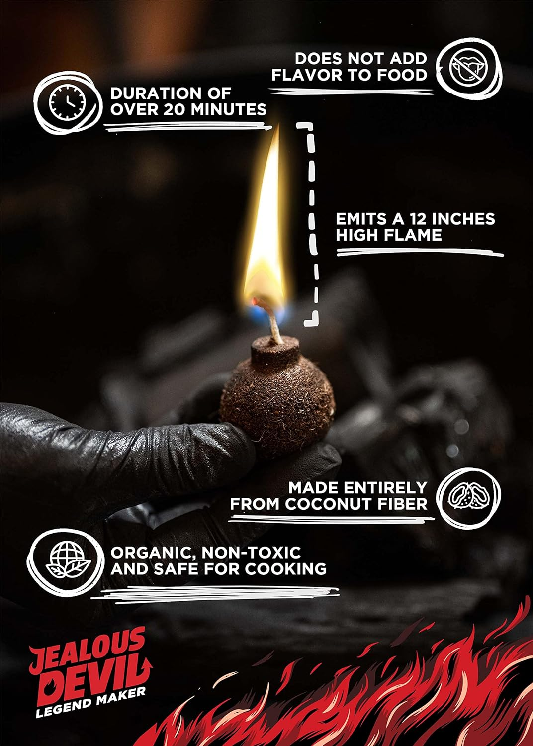 Jealous Devil Boom! Fire Starters - Organic Coconut Fibre BBQ Fire Starter for Campfires, BBQ and Indoor Fireplace - Clean, Odourless 20 Minute Burn Time image number 5