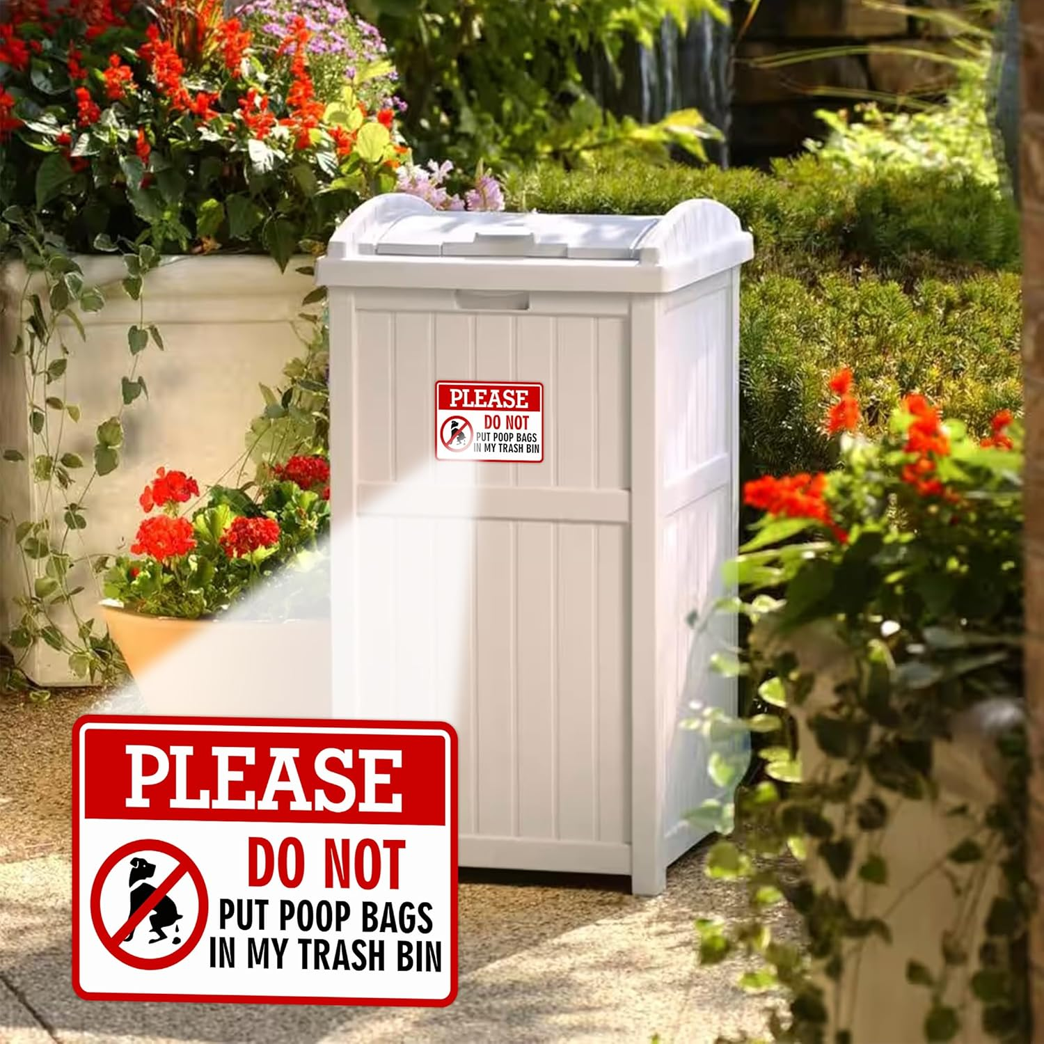 2PCS Please Do Not Dispose Poop Bags in This Trash Bin Stickers, Self-Adhesive Weatherproof Do Not Throw Dog Poop Bag in the Trash Sign, Trash Can Stickers for House，Yard，Restaurant（5.9" X 3.9"） image number 2