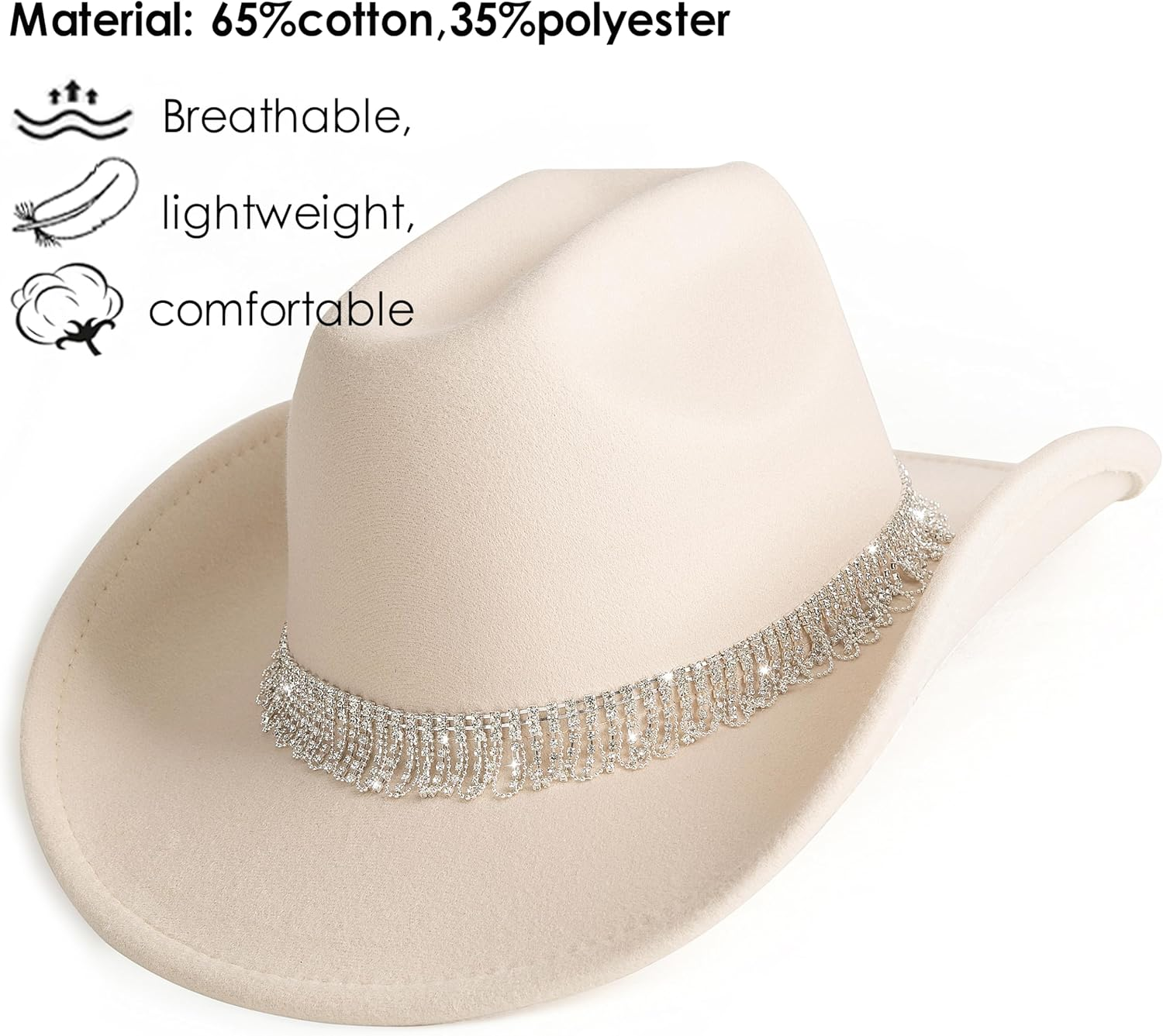 MTKCM White Cowgirl Cowboy Hat Wide Brim Bling Rhinestone Party Cap