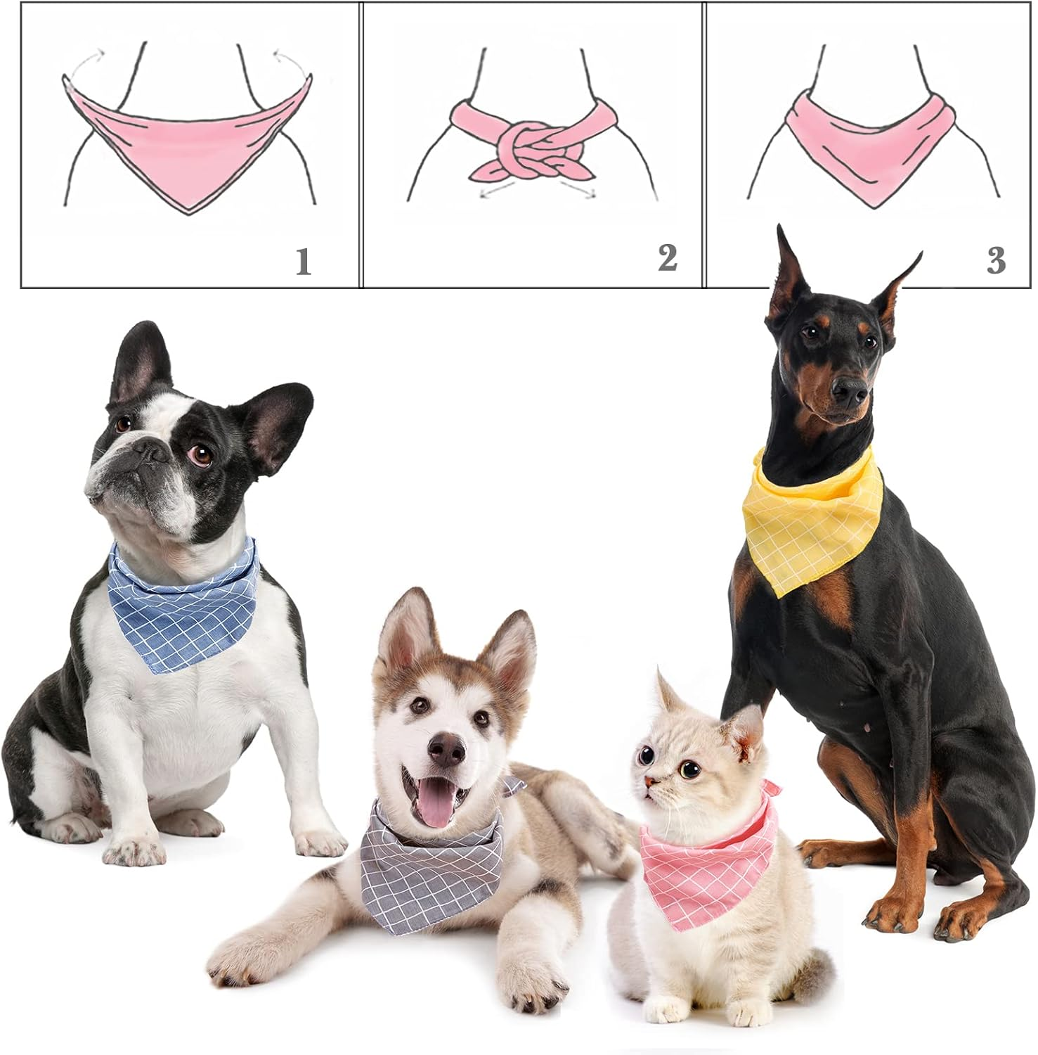 Dog Bandanas - 4PCS Birthday Gift, Soft Cotton Dog Kerchief, Grey Blue Yellow Pink Comfortable Scarfs Collars, Adjustable Accessories for Small Medium Large Dogs Puppies Cats Pets, Daily Bibs image number 3