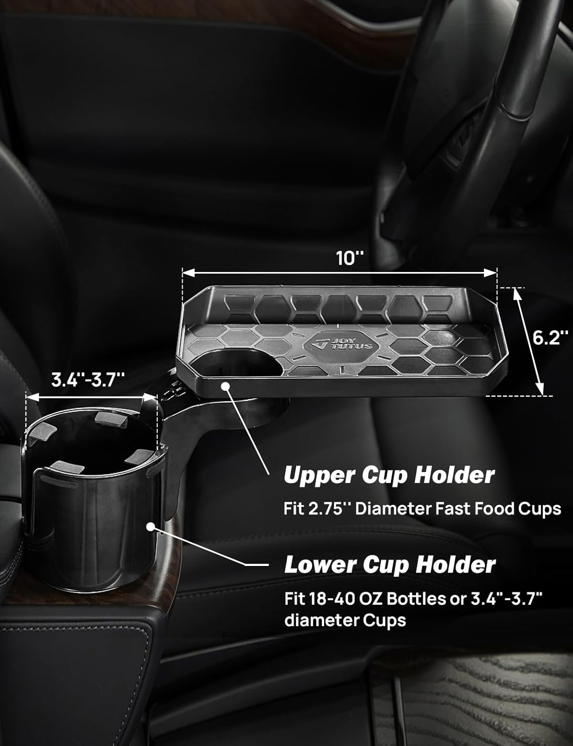 JOYTUTUS Car Cup Holder Expander, Automotive Cup Attachable Tray with 360&deg; Rotation,Large Cup Holder Adapt Most Regular Cups with 500-1000 ML, Fit in 7-9 CM Car Holder image number 2