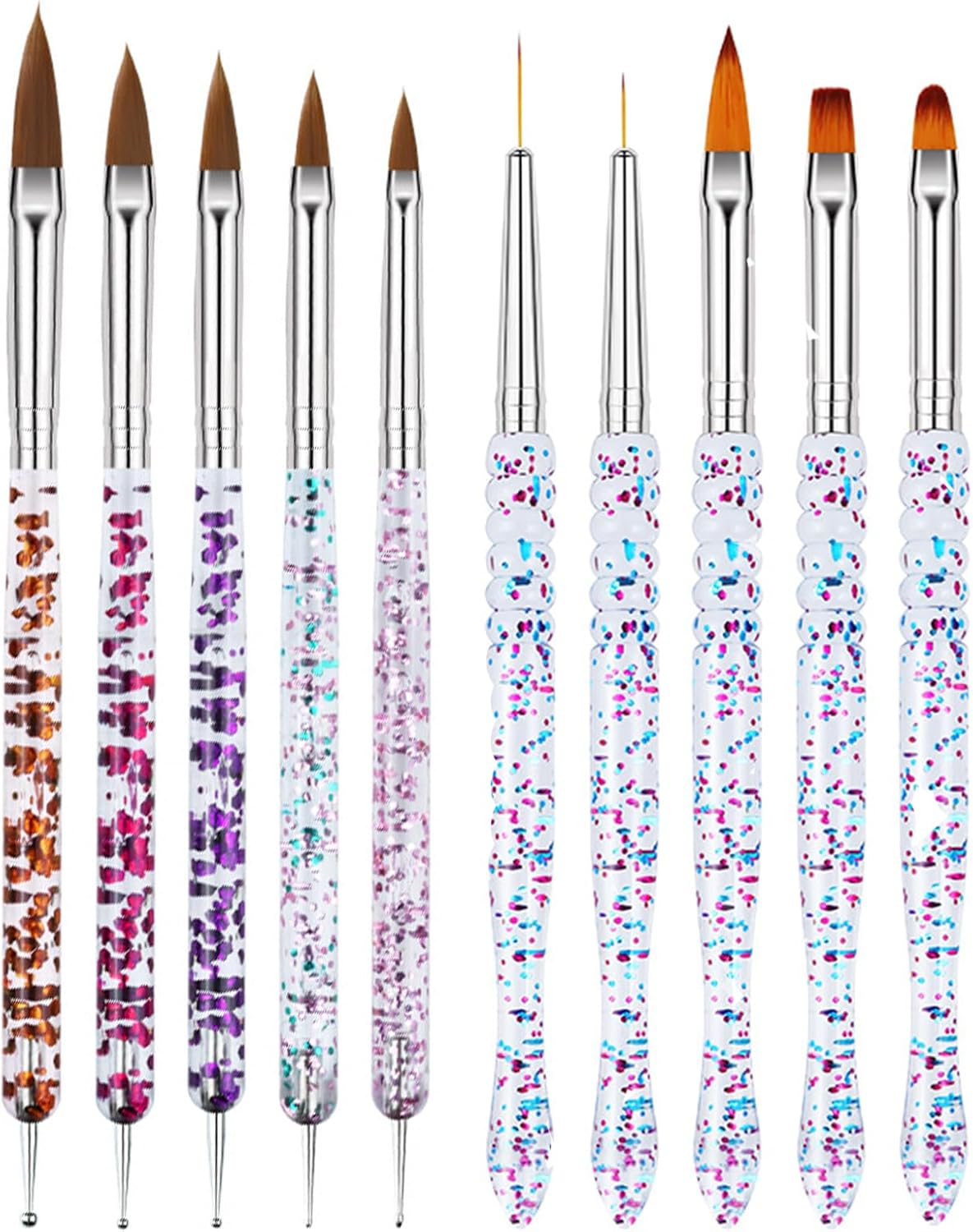 Nail Dotting Tools Kit - 10 Pcs, 5 Double-End Tools, 5 Nail Liner Brushes