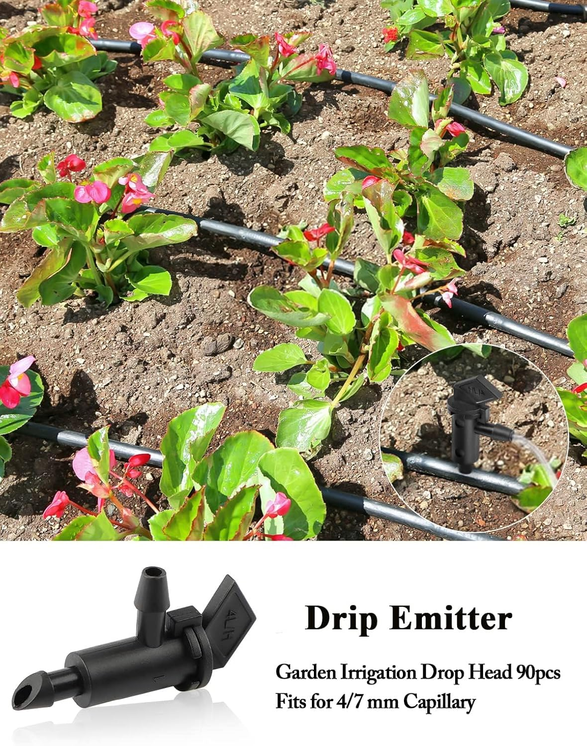 Kalolary 90 Pieces Drip Emitter, 3 Colors Garden Flag Irrigation Drippers in 3 Sizes, 1 GPH, 2 GPH, 4 GPH per Hour for Trees and Shrubs Watering image number 2