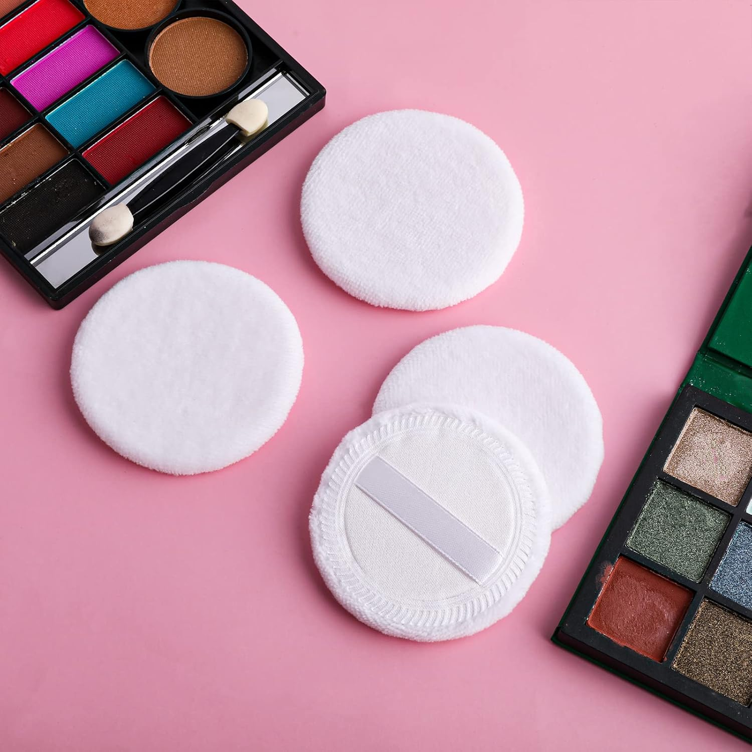 Sibba Loose Powder Puff 12 Pieces round Velour Face Makeup Compact Body Container Setting Pressed Blending Foundation Cream Make up Ribbon Strap Sponge Cushion Halloween Cosmetic Applicator (White)