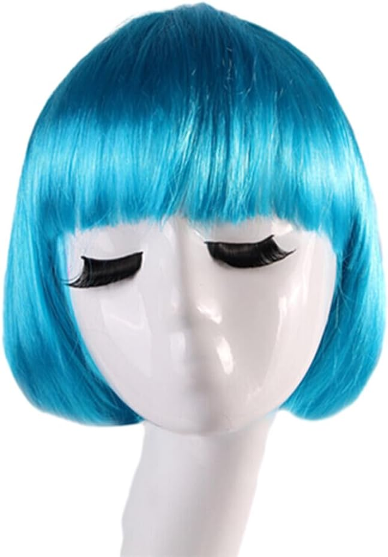 AIMALL Womens Short Straight BOB Sleek Hair with Bang Synthetic Cosplay Wig Wigs Party - Vibrant Synthetic Hair - Dark Pink image number 2