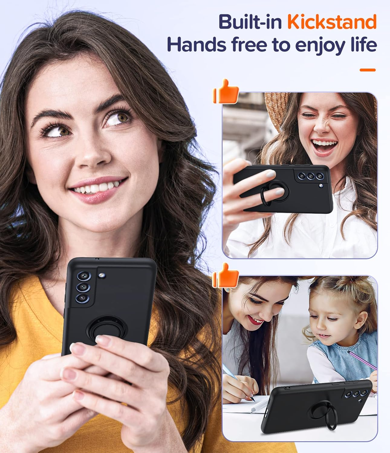 Leyi for Galaxy S21-FE-5G Case: Samsung Galaxy S21 FE 5G Case with [2 Pack] Tempered Glass Screen Protector Magnetic Kickstand 360&deg; Rotatable Ring Holder, Protective Phone Case for S21FE 5G, Black image number 3