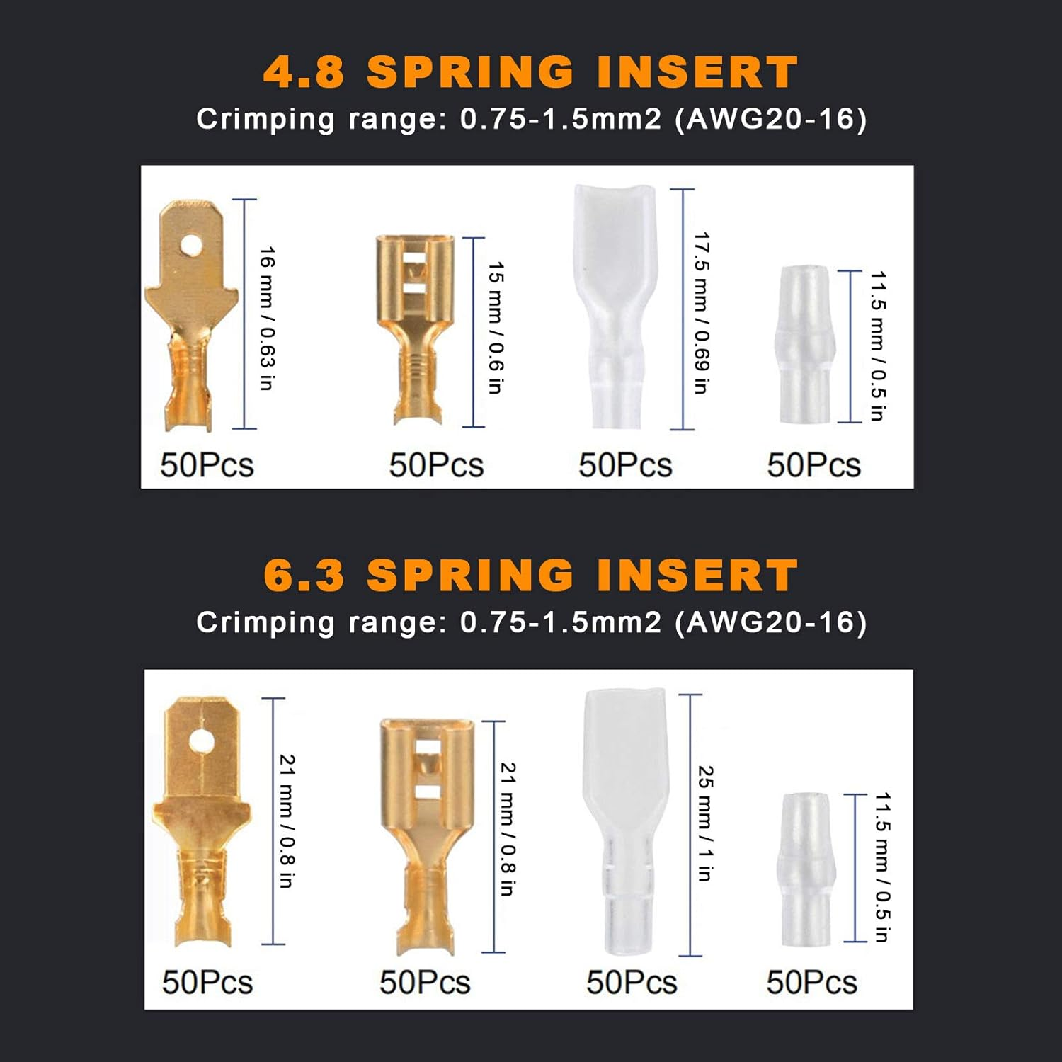 Wire Stripping Tool Set with 7In Crimping Plier and 300PCS 2.8/4.8/6.3 Type Spring Insert,Wire Crimping Pliers Compatible Wire AWG 22-28(0.5-1Mm&sup2;) AWG 20-16(0.75-1.5Mm&sup2;) for Electricians Appliances