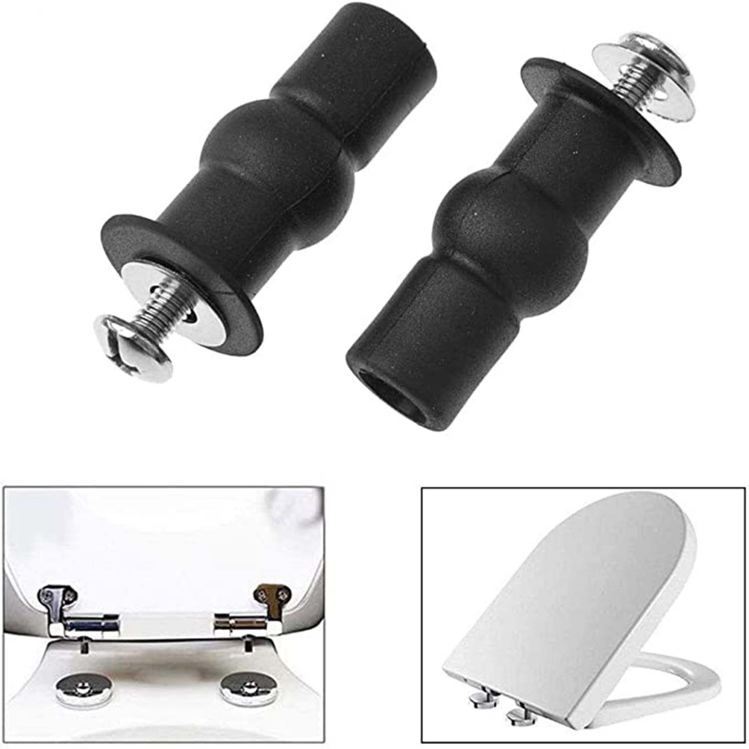 2Pcs Universal Toilet Seat Hinges Screws, Toilet Seat Top Fixing Expanding Rubber Nuts Screws, Toilet Seat Replacement Part Blind Hole Fitting, Toilet Seat Bolts Kit Compatible, Mount Device