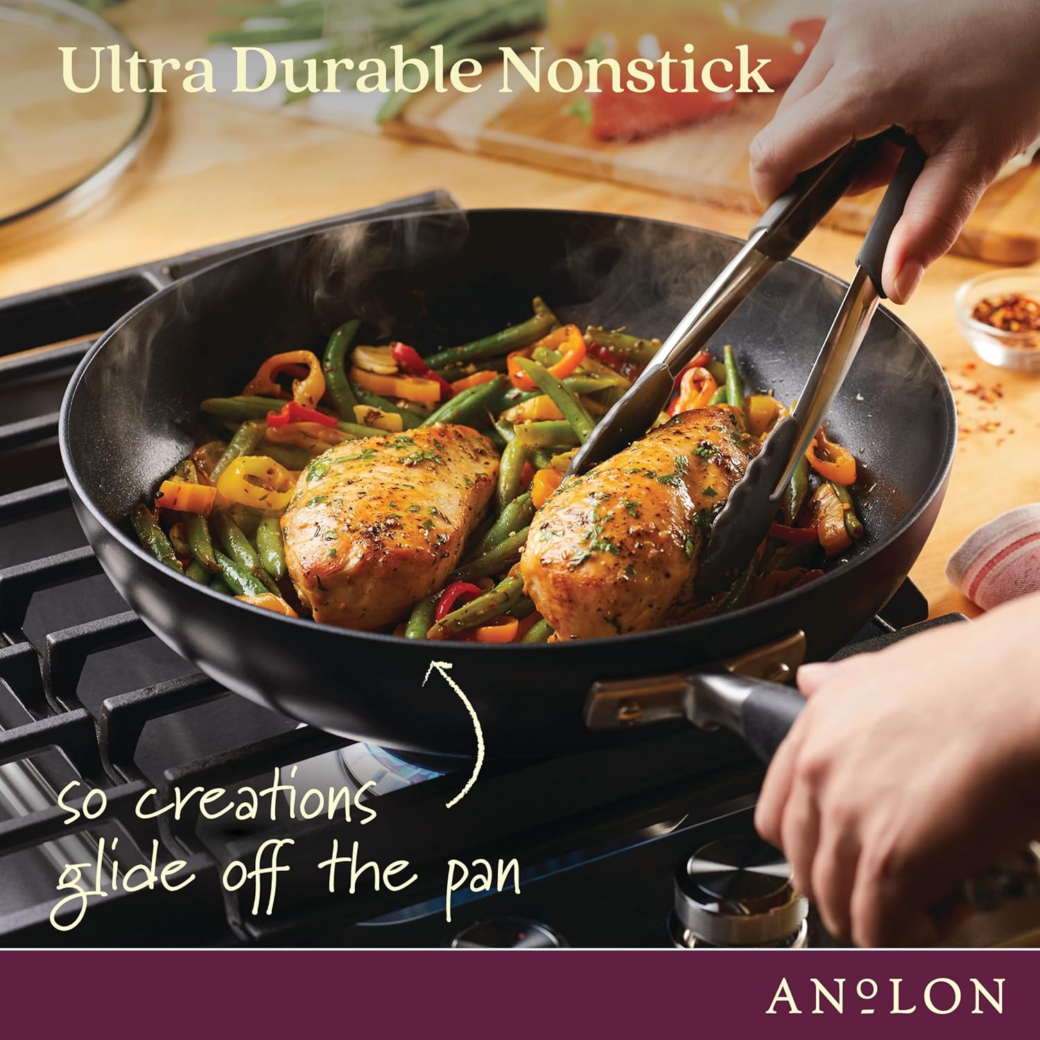 Anolon Advanced Home 30Cm Covered Ultimate Pan &ndash; Nonstick Frypan with Lid, Hard Anodised Cookware, Oven Safe to 200&deg;C, Deep Onyx Finish, Suregrip Handle, Durable & Stylish image number 1