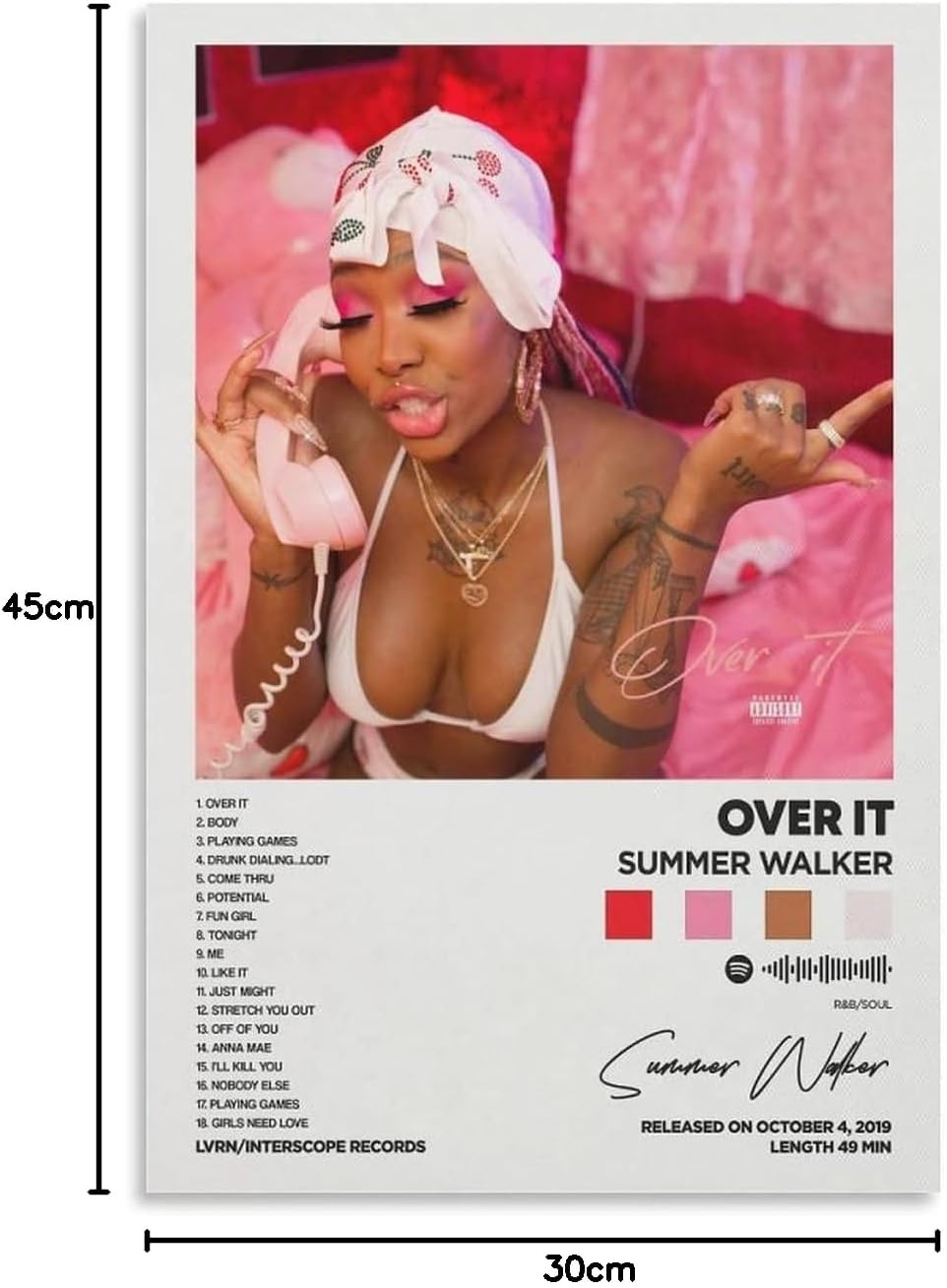 Summer Walker - over It Album Cover Canvas Posters for Room Aesthetic Gift Unframe:12X18Inch(30X45Cm) image number 6