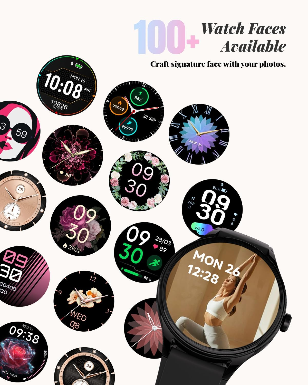 TOOBUR Smart Watch for Women, Smartwatch Compatible Android Phone and Ios Phone, Answer/Make Calls, 100 Sports/Ip68 Waterproof image number 2