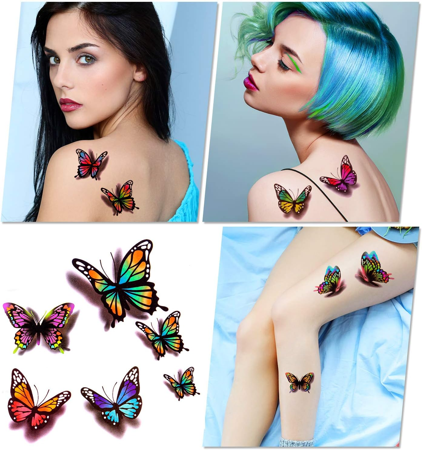 126Pcs Butterfly Tattoo Sticker 3D Temporary Tattoo Decal, Butterfly and Flower Design Removabl Waterproof Decal, Fake Tattoo for Women Girls Kids image number 3