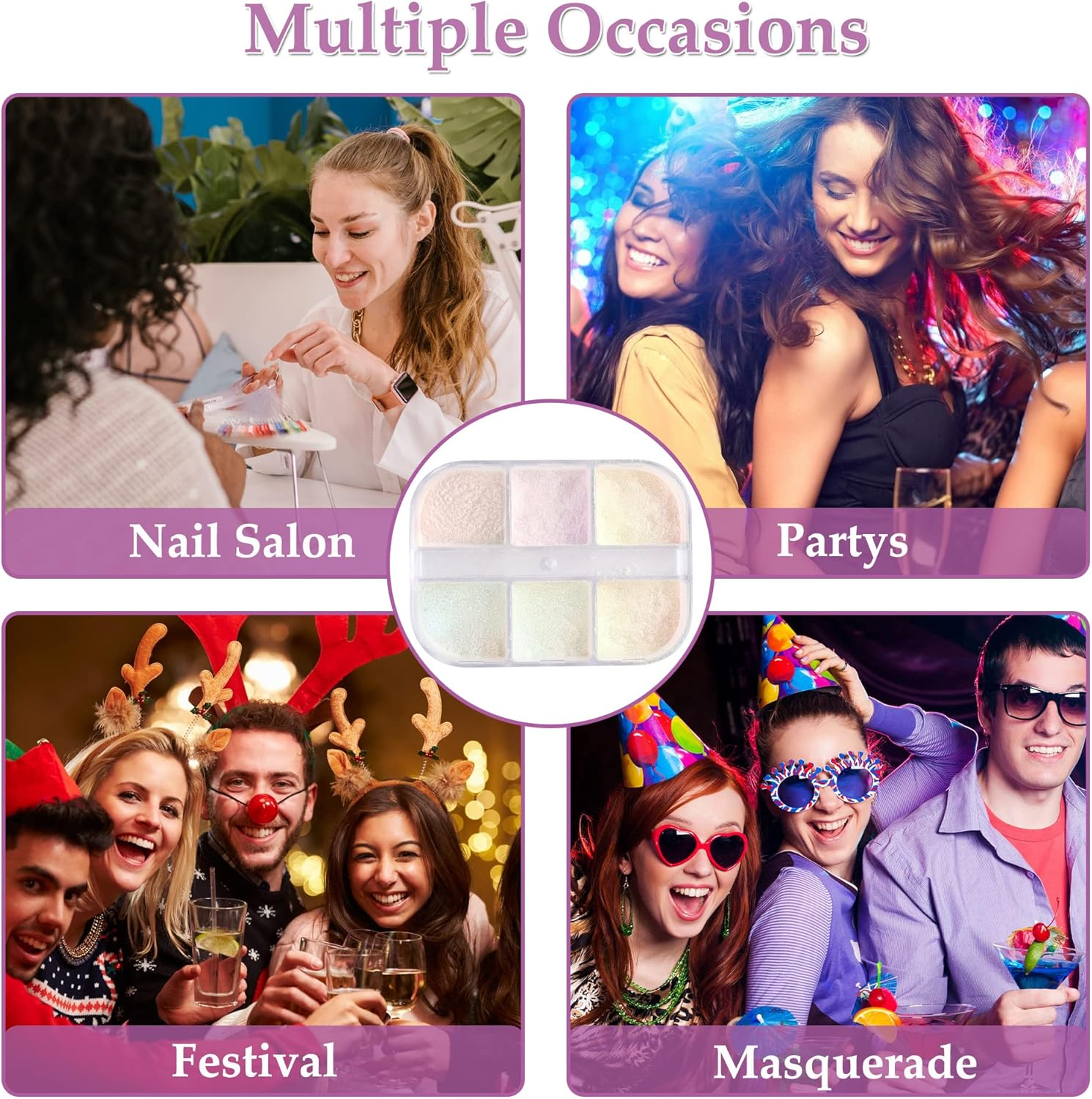 6 Colours Chrome Nail Powder, Pearl Powder Nail Glitter Powder, Nail Mirror Powder Nails Glitter Neon Pearl Effect, Chrome Pigments for Nail Art