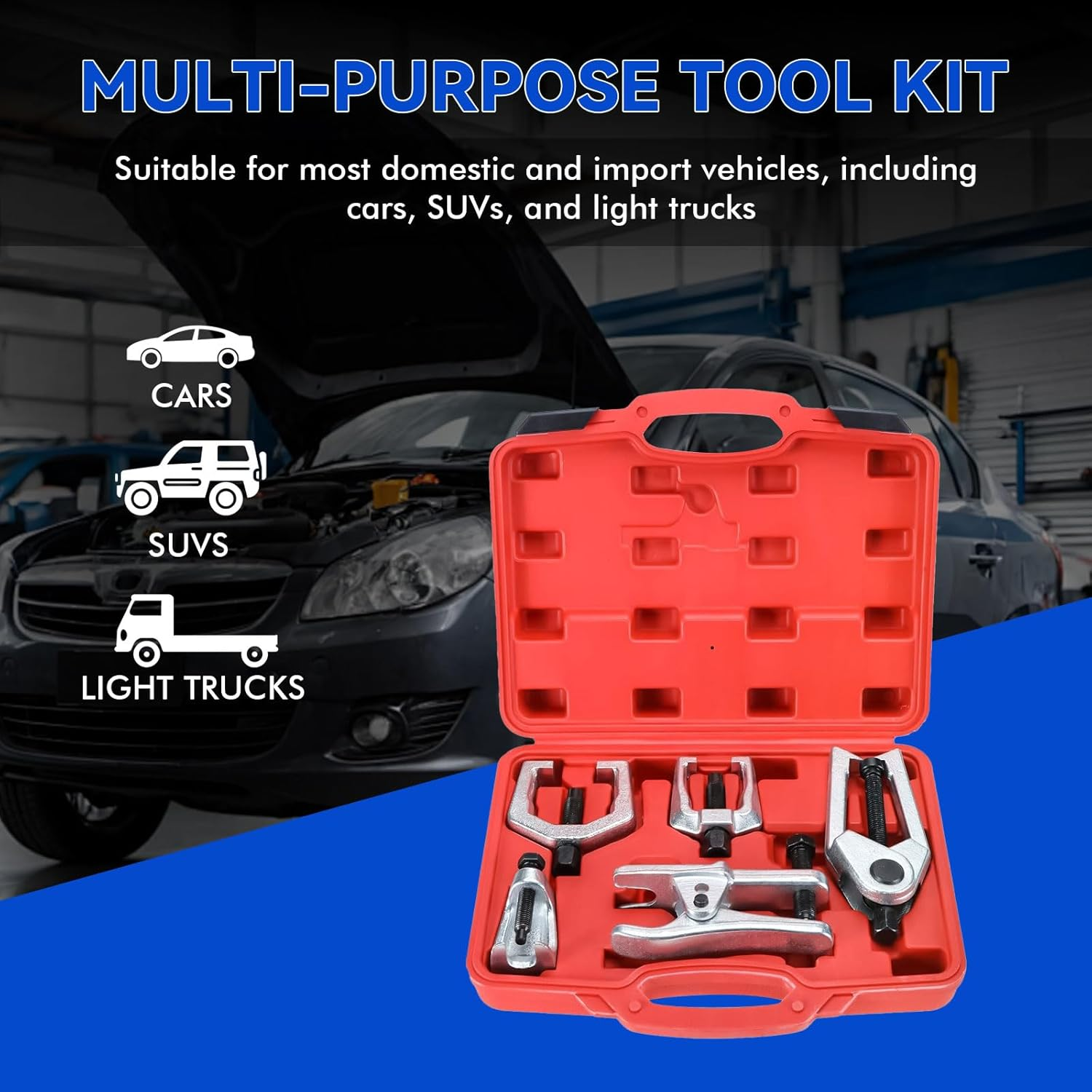 Ball Joint Separator & Pitman Arm Puller Set, 5-In-1 Tie Rod End Tool Kit for Suspension Repair, Ball Joint Removal Tool Universal Front End Service Kit, Ball Joint Separator Tool for Import Vehicles image number 4