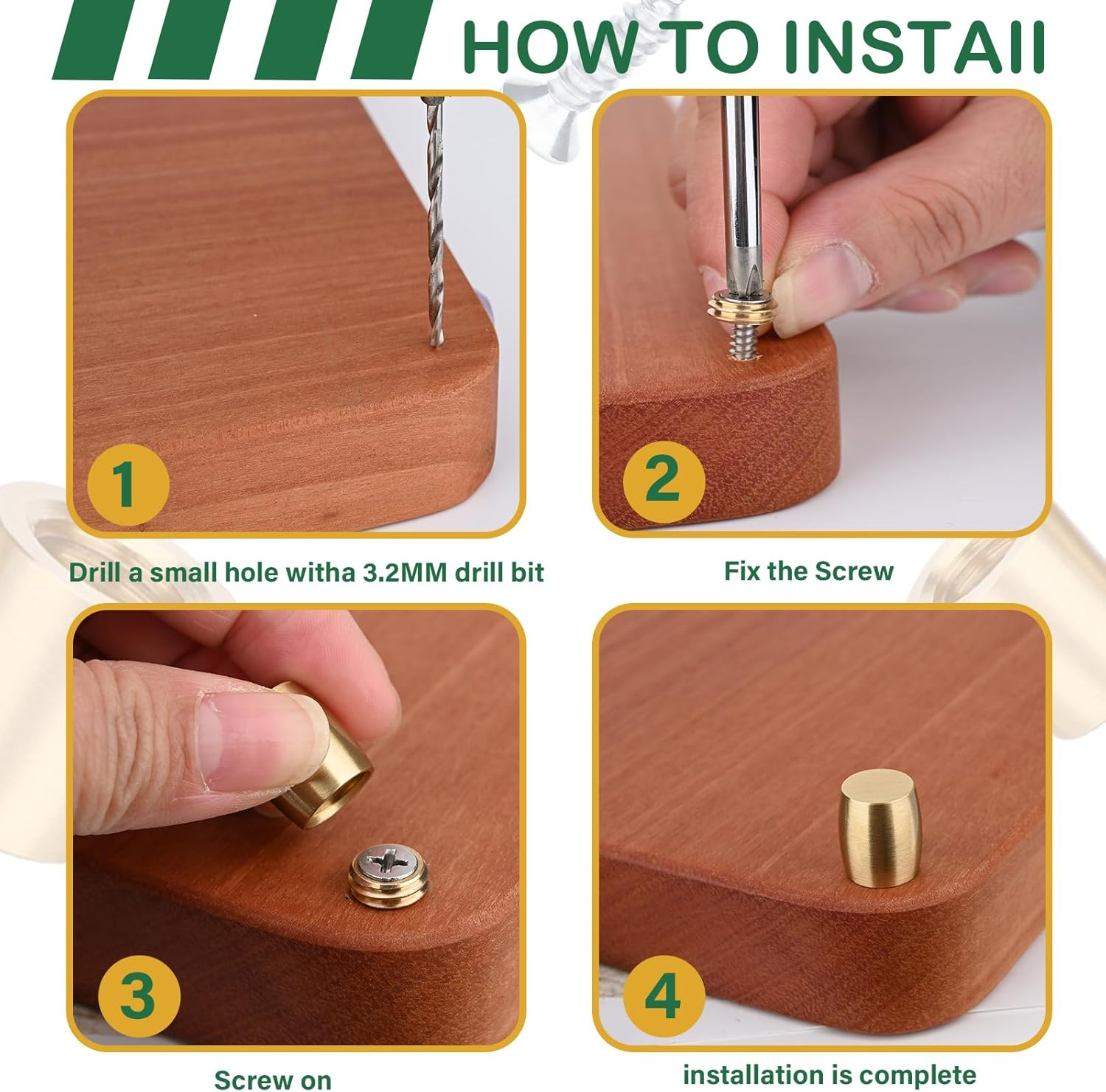 Brass Cutting Board Feet, Chopping Board Feet Set with Silicone Nonslip Pads, Stainless Steel Screws and Brass Washers - Suitable for Kitchen Utensils and All Kinds of Furniture（Drum Shape 4PCS） image number 5