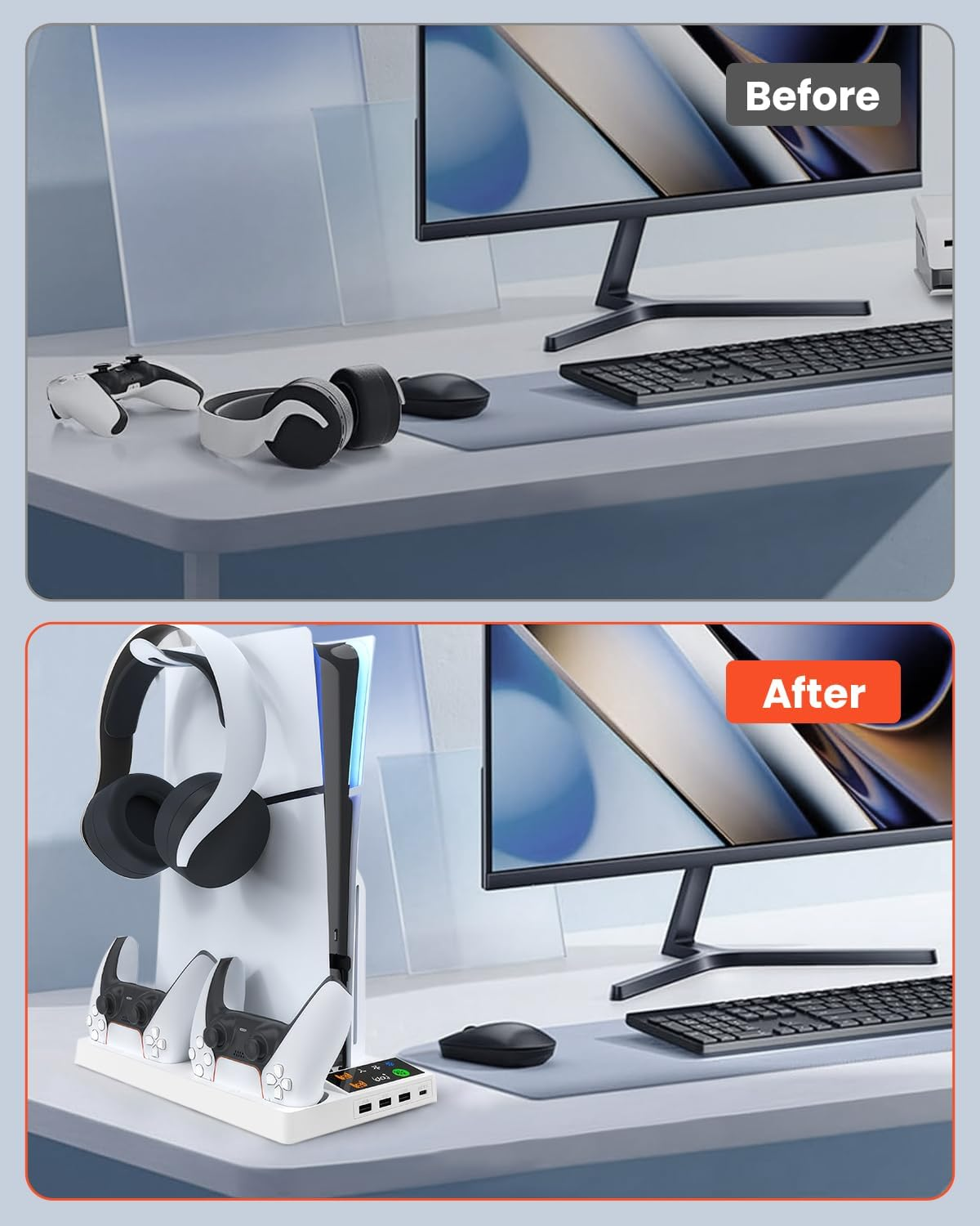 PS5 Slim/Pro Cooling Station Stand with Cooling Fan & Dual Controller Charger &ndash; Vertical Cooling Fan Base for PS5 Slim/Pro Disc & Digital, 3-Speed Adjustable, 3 USB Hub, Fast Charging image number 3