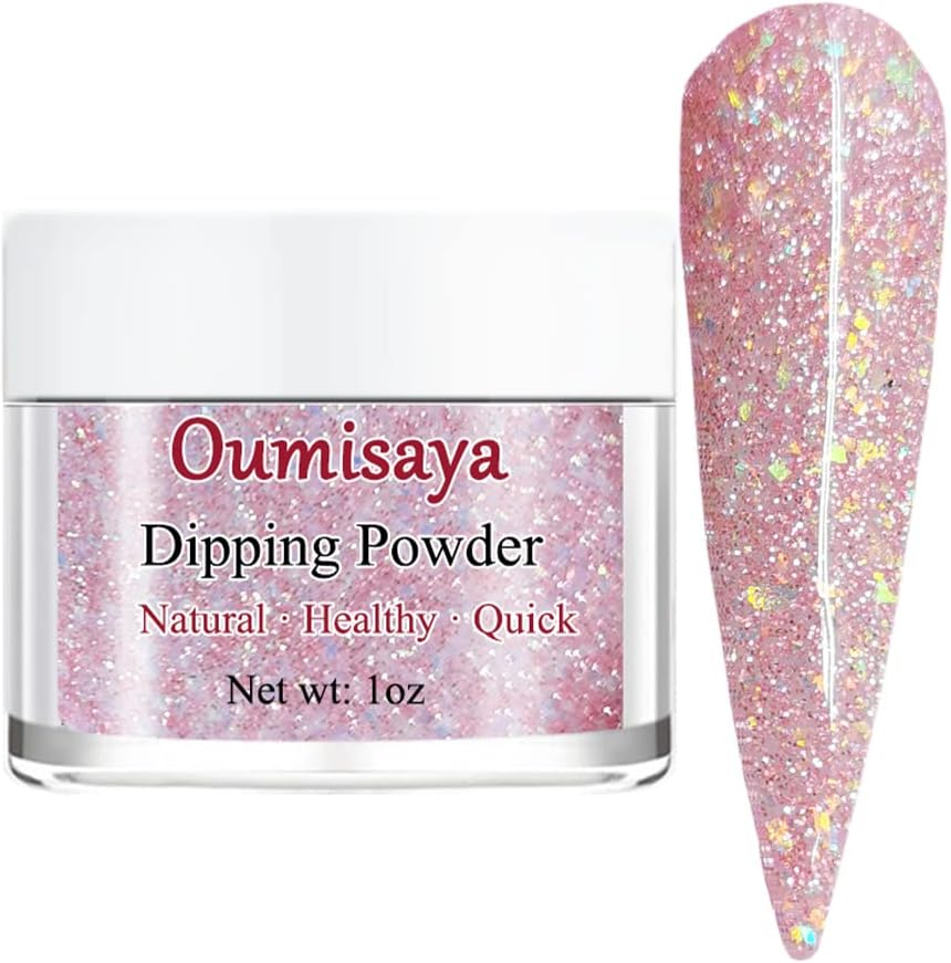 Salon Quality Holographic Glitter Pink Nail Dip Powder 1OZ Sparkle Glitters Nail Dipping Powder with Opal Foils - Hp004 image number 4