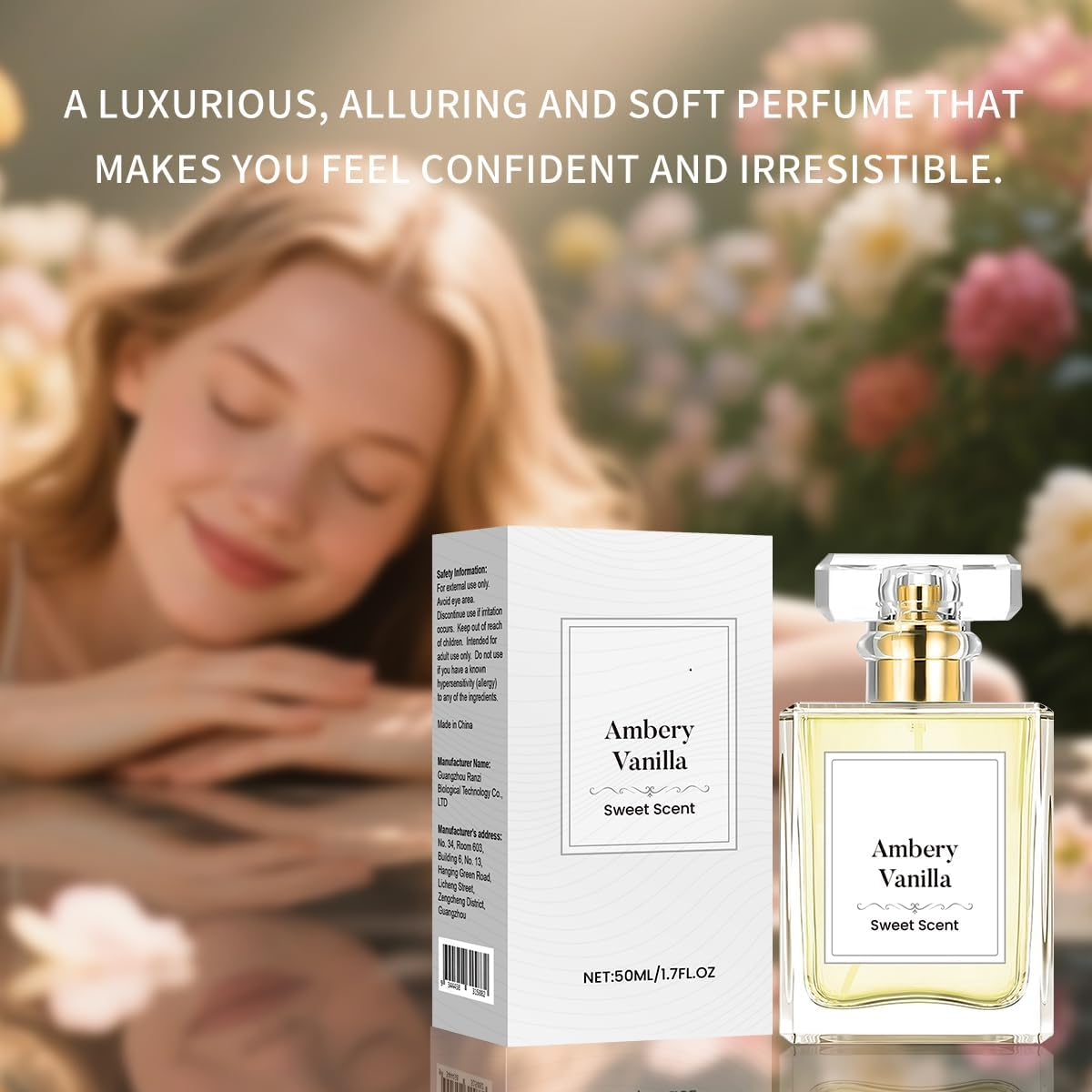 Ambery Vanilla Perfume Spray for Women &ndash; 50ML/1.7FL.OZ Sweet Floral Scent with Jasmine & Sandalwood | Long-Lasting, Alcohol-Free Fragrance