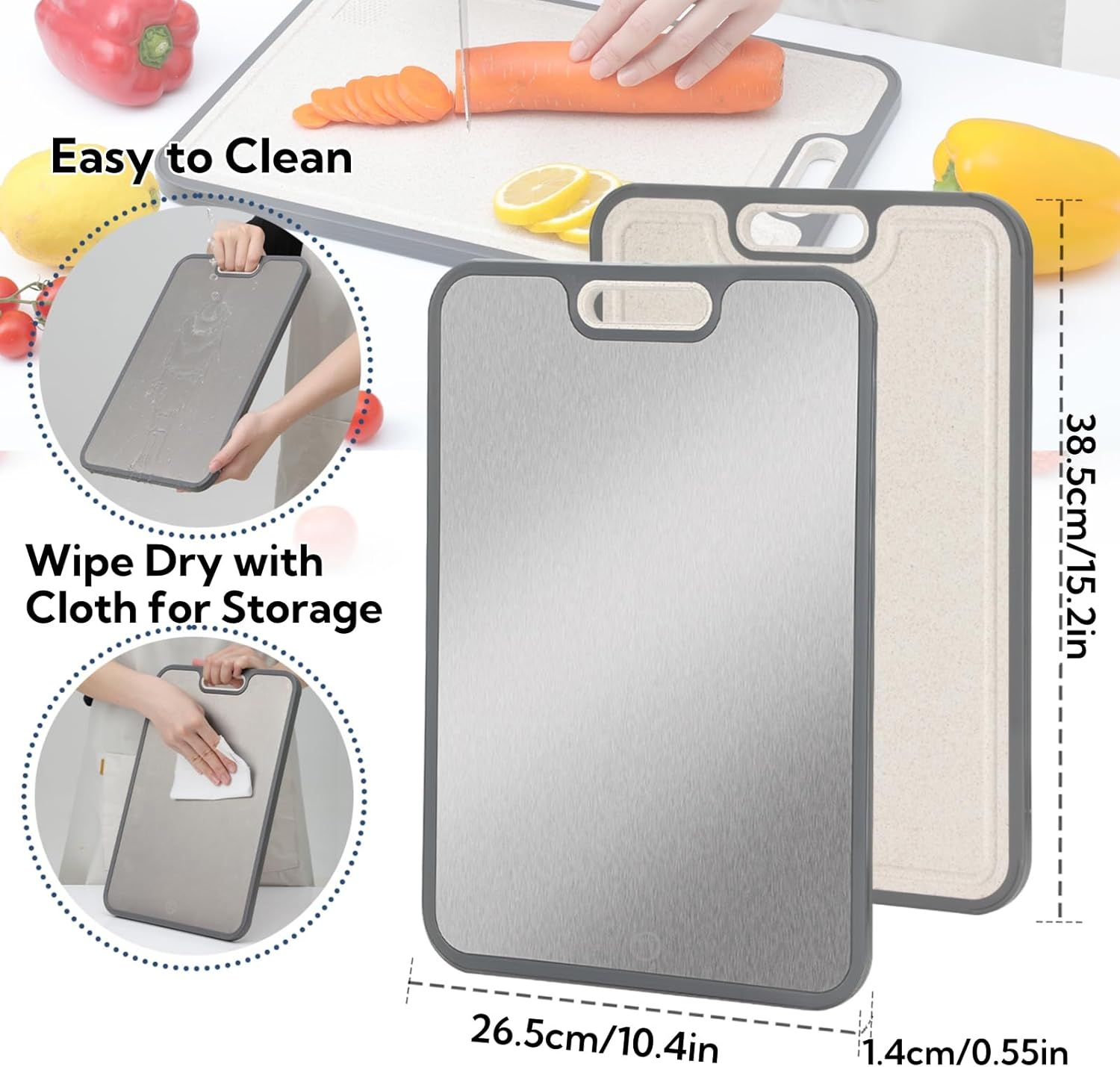 CHDEXU Titanium Chopping Board for Kitchen, Double Sided Cutting Board for Meat Vegetables Fruit, 38.5X26.5Cm Large Titanium Cutting Board with Handle Easy to Clean image number 1