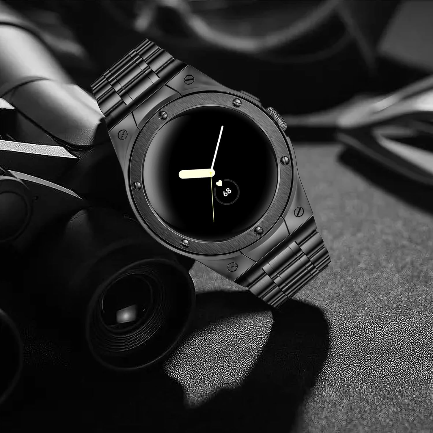 SUPLINK Stainless Steel Case with Bracelet Compatible with Google Pixel Watch 2 Bracelet Google Pixel Watch Bracelet Men, Metal Replacement Bands for Google Pixel Watch 2/1 Case (Black) image number 2