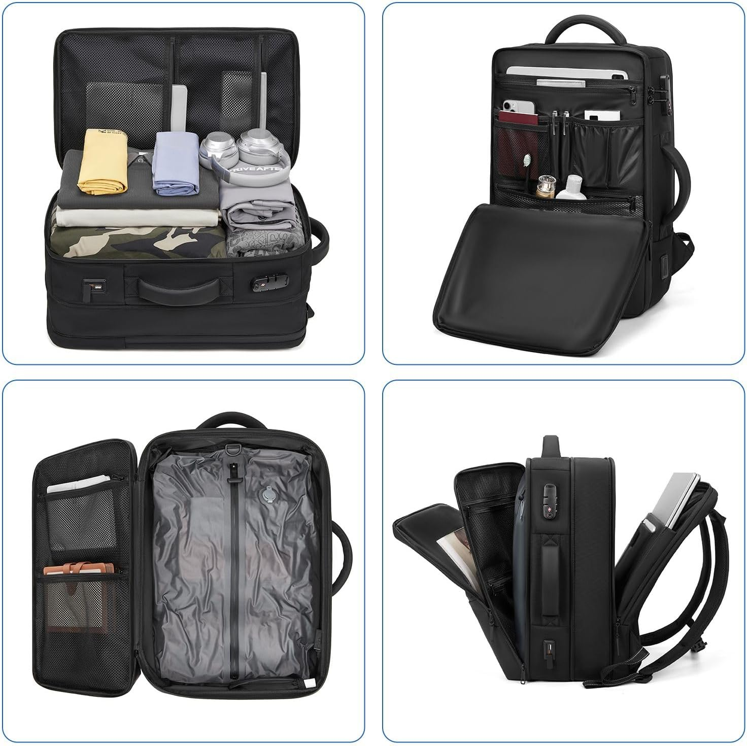 Travel Backpack Vacuum Compression Air-Back Expandable Vacpack Backpack with Water Resistant anti Theft Backpack with USB Charging Port Carry on Luggage Vac Packing Bag for Airplane 39-55L image number 4