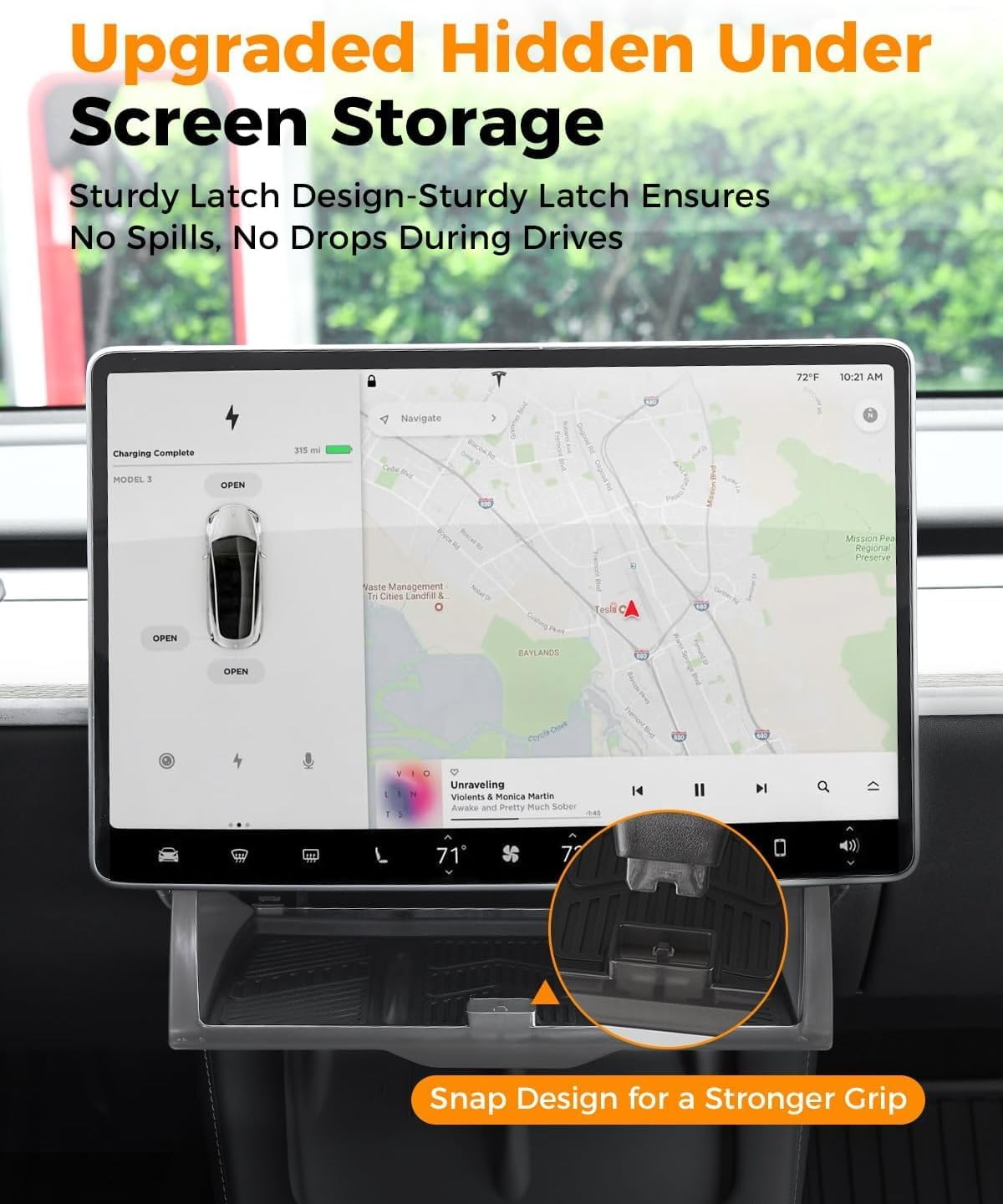 Hidden Under-Screen Storage Compatible with Tesla Model Y/Model 3 2021-2024, Center Console Organizer Accessories for Tesla Model Y Model 3 image number 2
