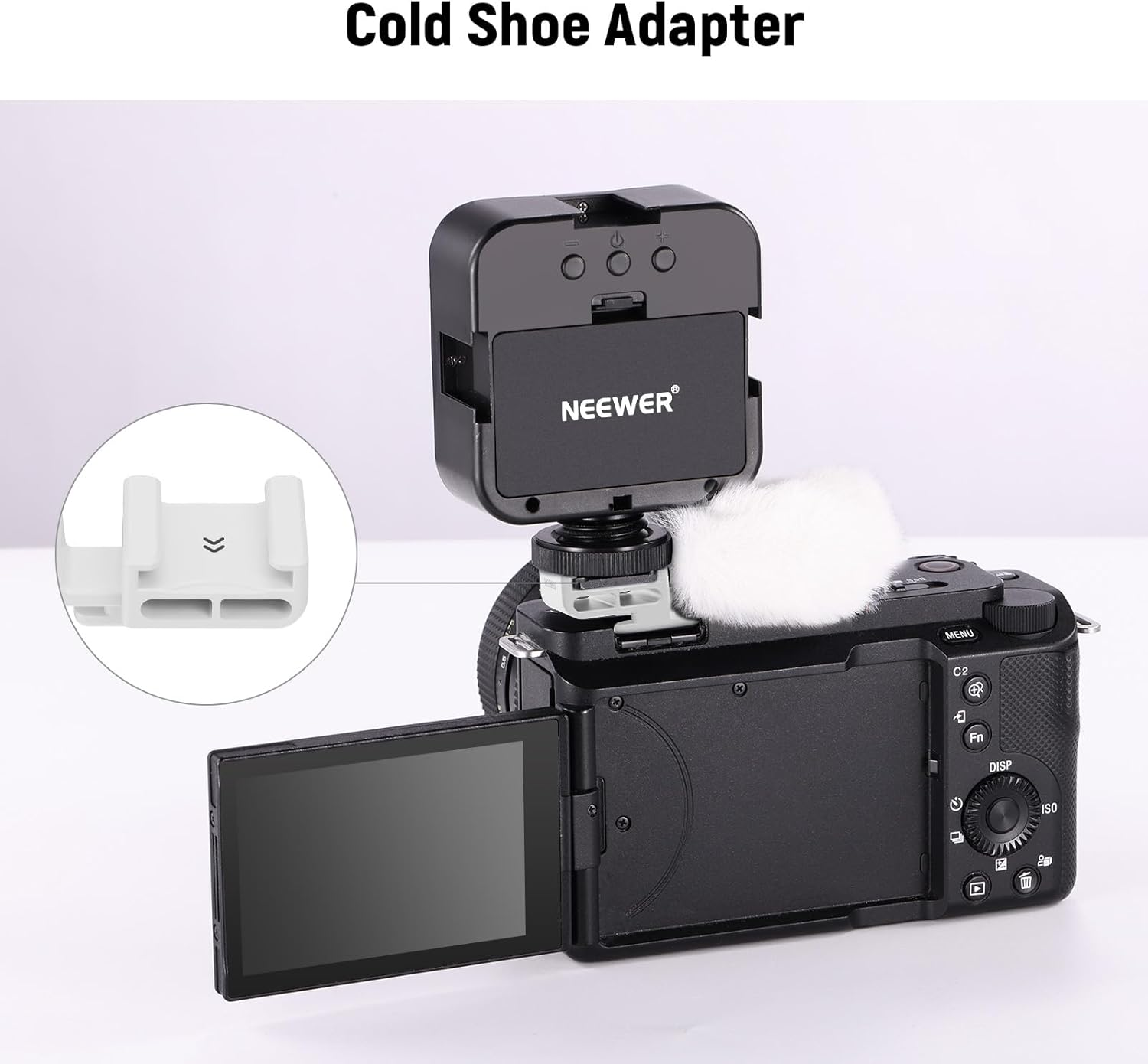 NEEWER Cold Shoe Wind Muff for ZV Series Vlog Cameras， Microphone Furry Windscreen with Cold Shoe Mount Adapter Accessory Compatible with Sony ZV-1F ZV-E10 ZV-1 ZV-E1 ZV-1 II， CA133 White image number 2