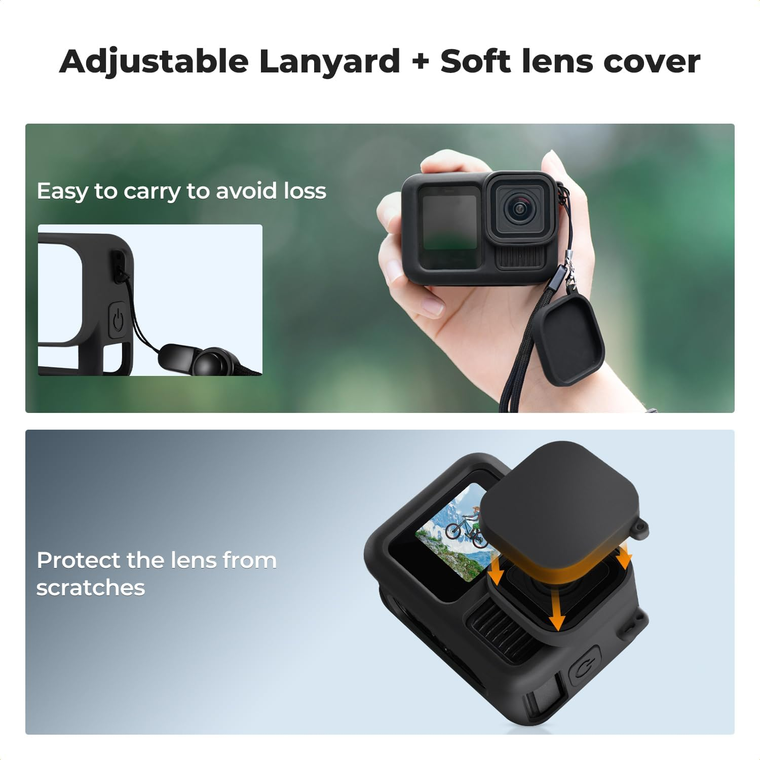 K&F Concept Silicone Sleeve Protective Cover Compatible with Gopro Hero 13 Black, Battery Side Lid + Screen & Lens Protectors & Lens Caps & Lanyard Action Camera Accessories Kit image number 4