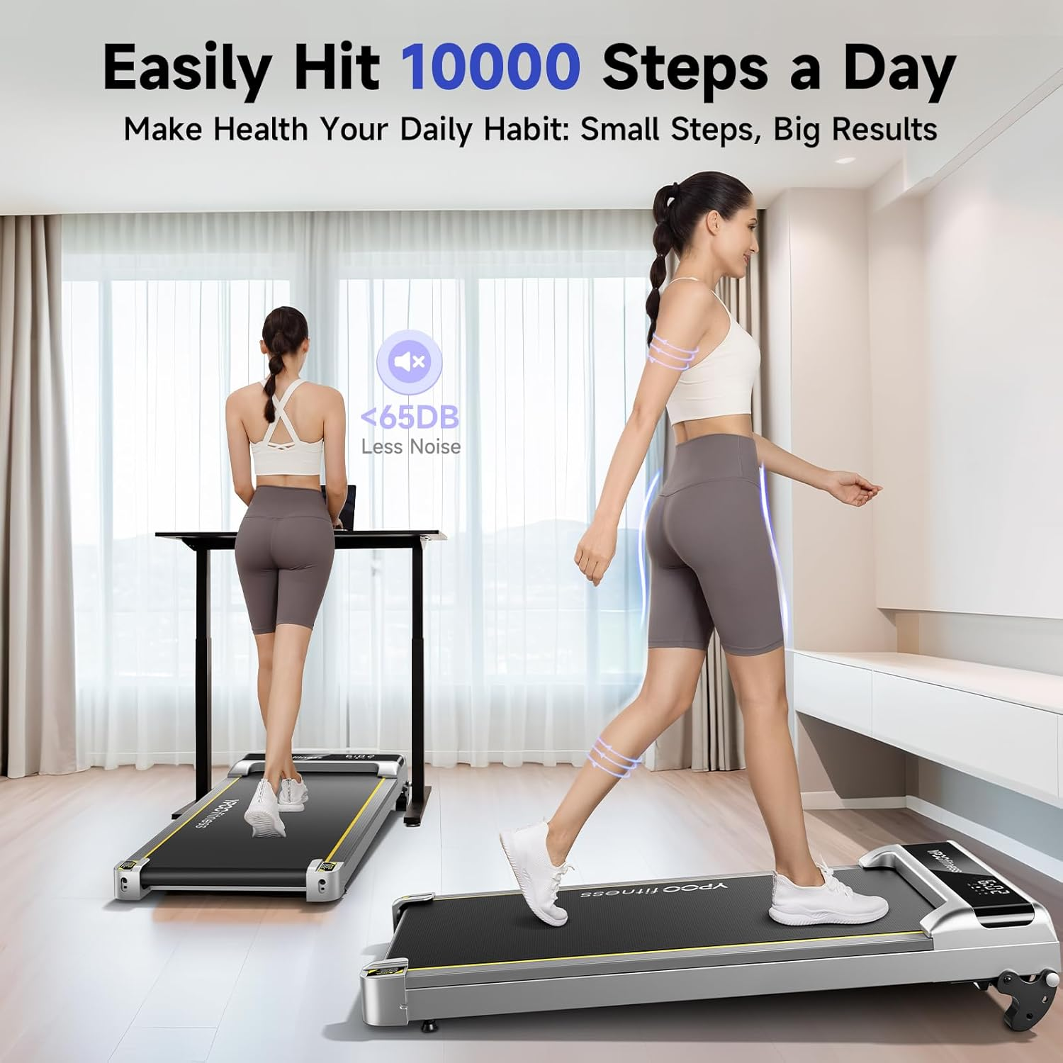 YPOO Walking Pad with Incline up to 6%, Treadmill for Home with LED Display, 136KG Portable Installation-Free under Desk Treadmill with APP, Easy to Store Running Walking Machine image number 3