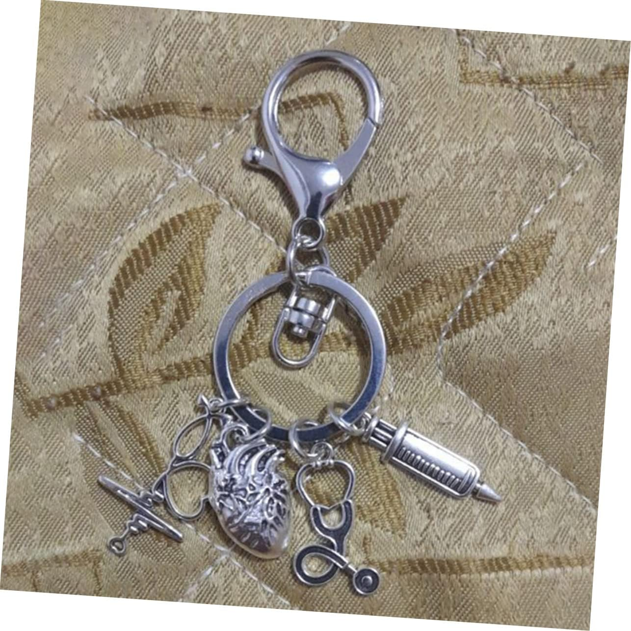 ABOOFAN 2Pcs Heart Shaped Metal Keychain Bag Charm Backpack Hanging Decor Doctor Key Ring Pendant Key Accessories for Nurses image number 6