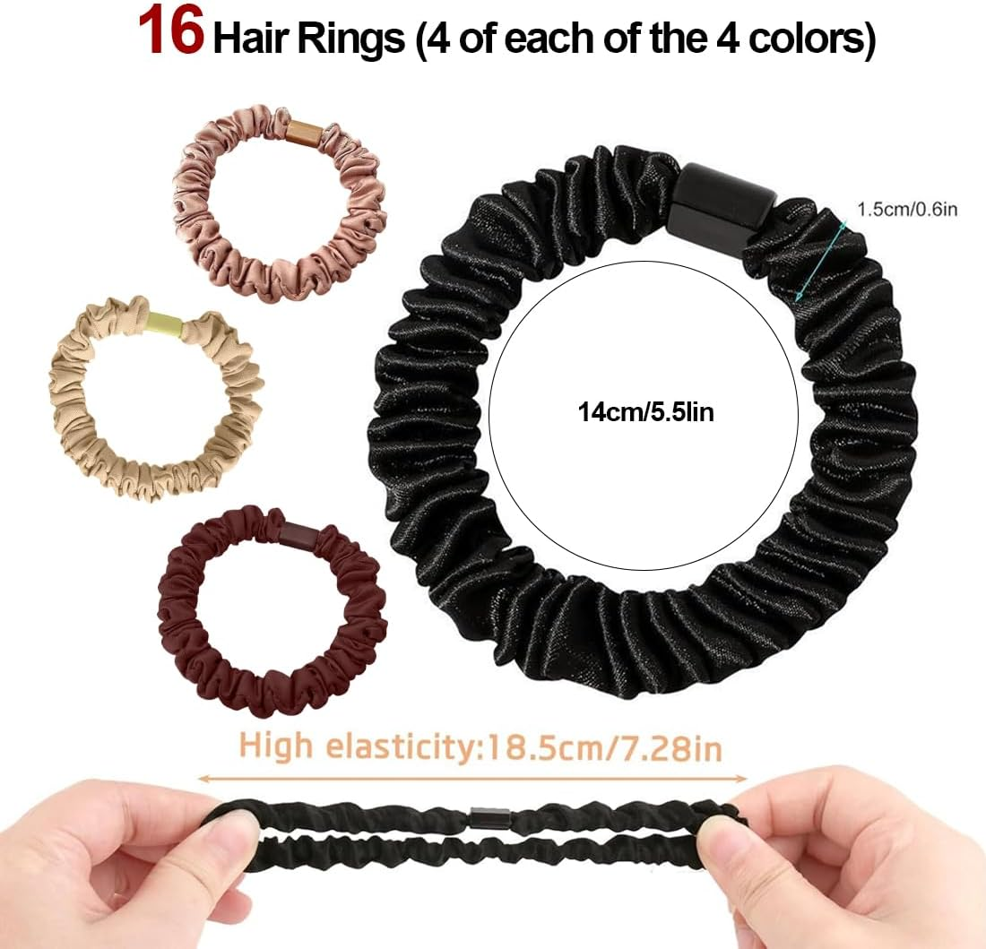 OUDQFCJ 16 Pieces Hair Rings Women'S Ponytail Holder Hairband Hair Band Silk Packaging Reusable (4 Colours) image number 1