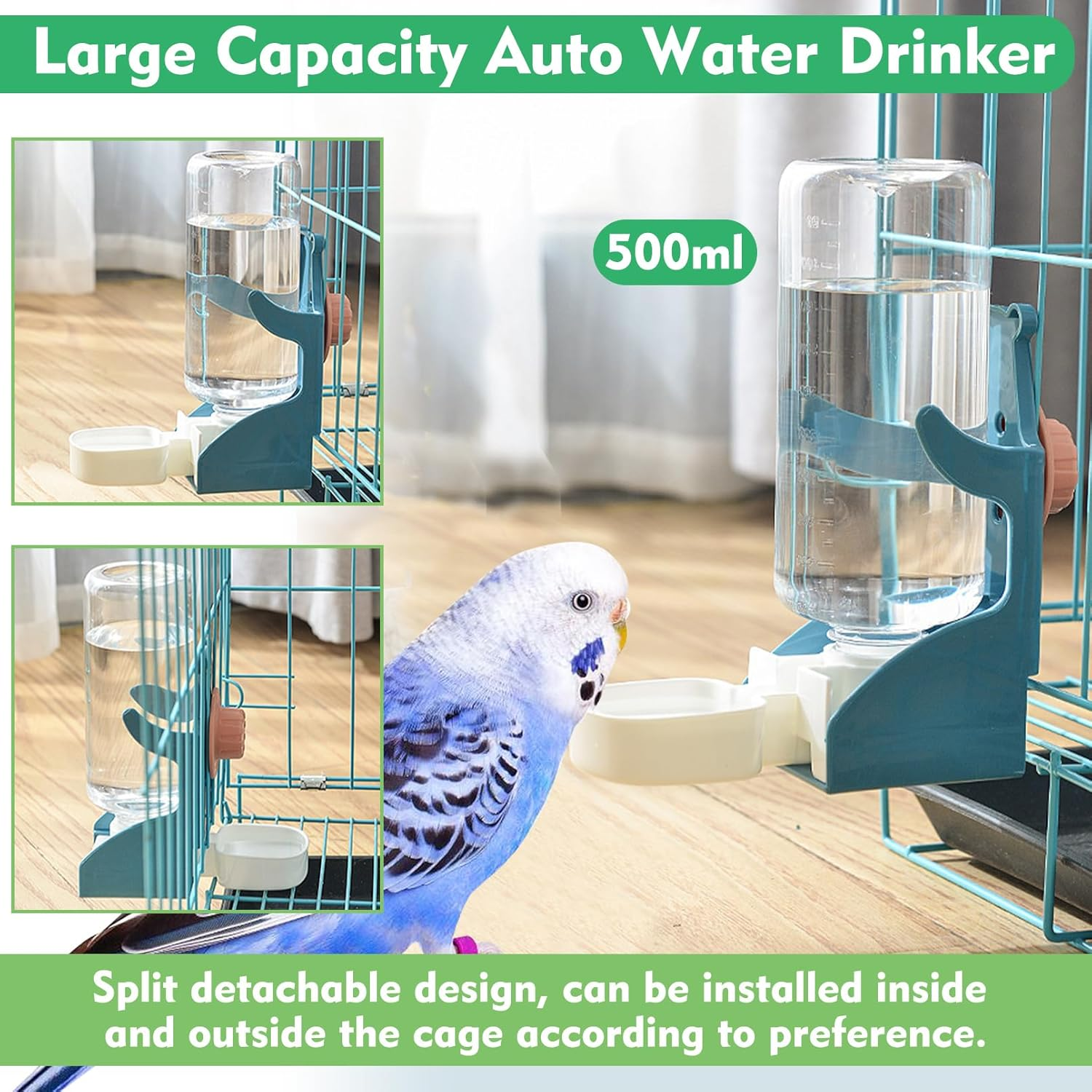 No Mess Bird Feeder Water Dispenser Set of 9 Automatic Parrot Feeder Drinker Acrylic Adjustable Parakeet Seed Food Container Cage Accessories for Lovebirds Finches Budgies Canaries image number 6