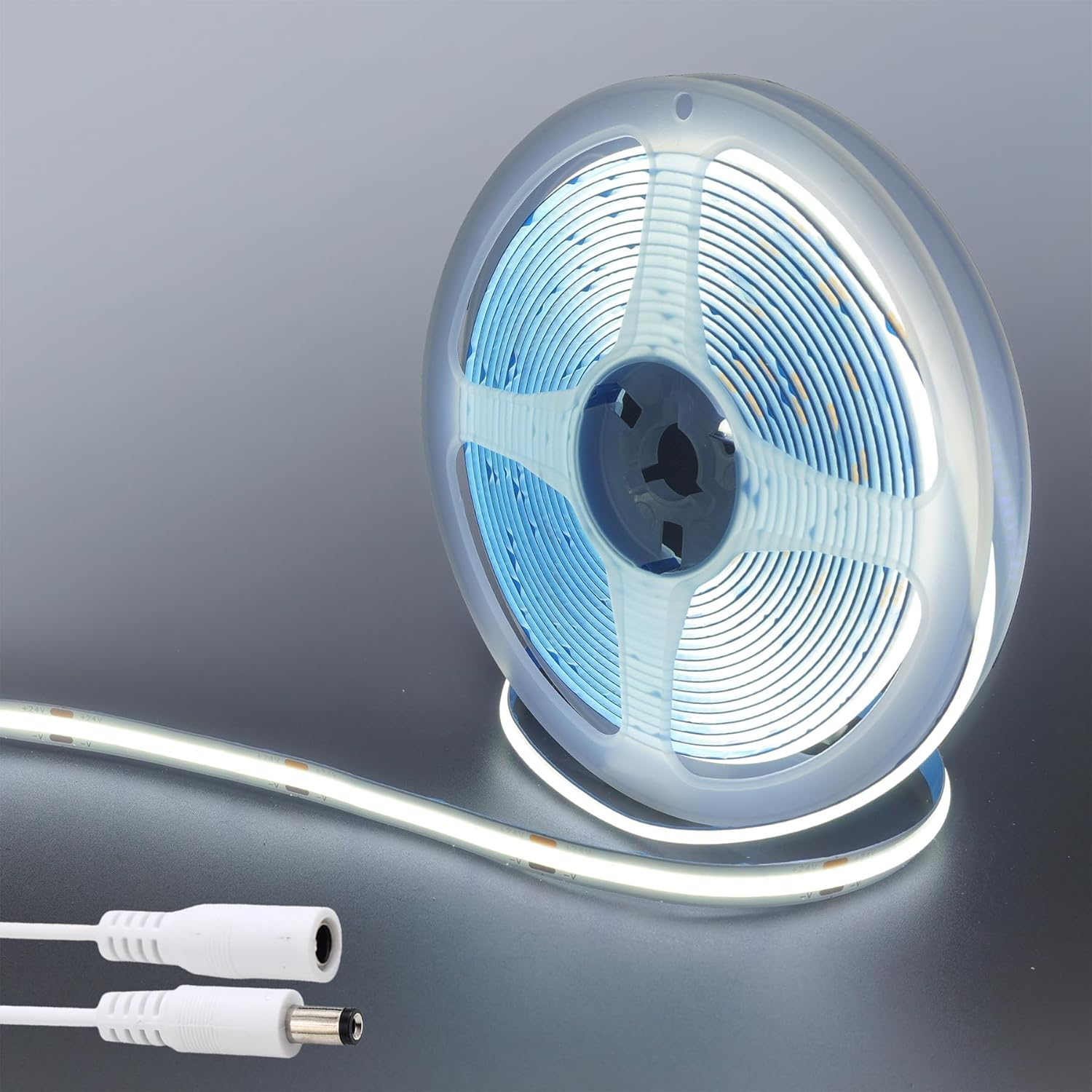 Clearhill 24V COB 320LED Strip Lights,32.8Ft/10M(No Power Supply),Warm White 3000K,320Leds/M,With 5521DC Male and Female Connectors,8Mm Width,Electroplated Double-Sided Panel,Ip20,For DIY Home Indoor