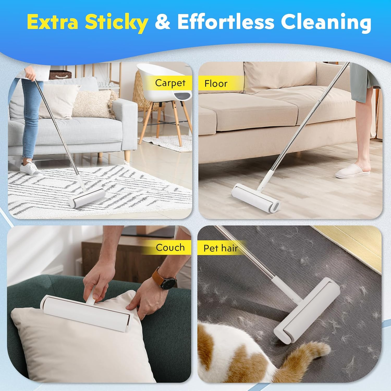 Large Lint Rollers for Carpet and Floor, 24.1Cm Extra Sticky Rollers with 127Cm Long Handle for Carpets, Couch, Floor, Clothing, and Pet Hair Cleaning(1 Roller) image number 1