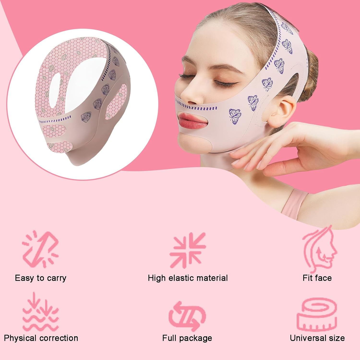 Double Chin Reducer and Chin Strap for Women - V Shaped Lifting Mask to Remove Double Chin, Reusable Face Slimming Strap with Two Wearing Ways, Lifting Mask Tightening Skin image number 1