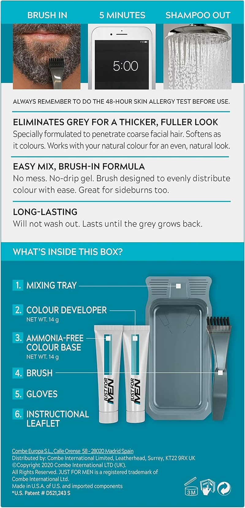 Just for Men Moustache & Beard Brush-In Colour Gel - Medium Brown M35 image number 6