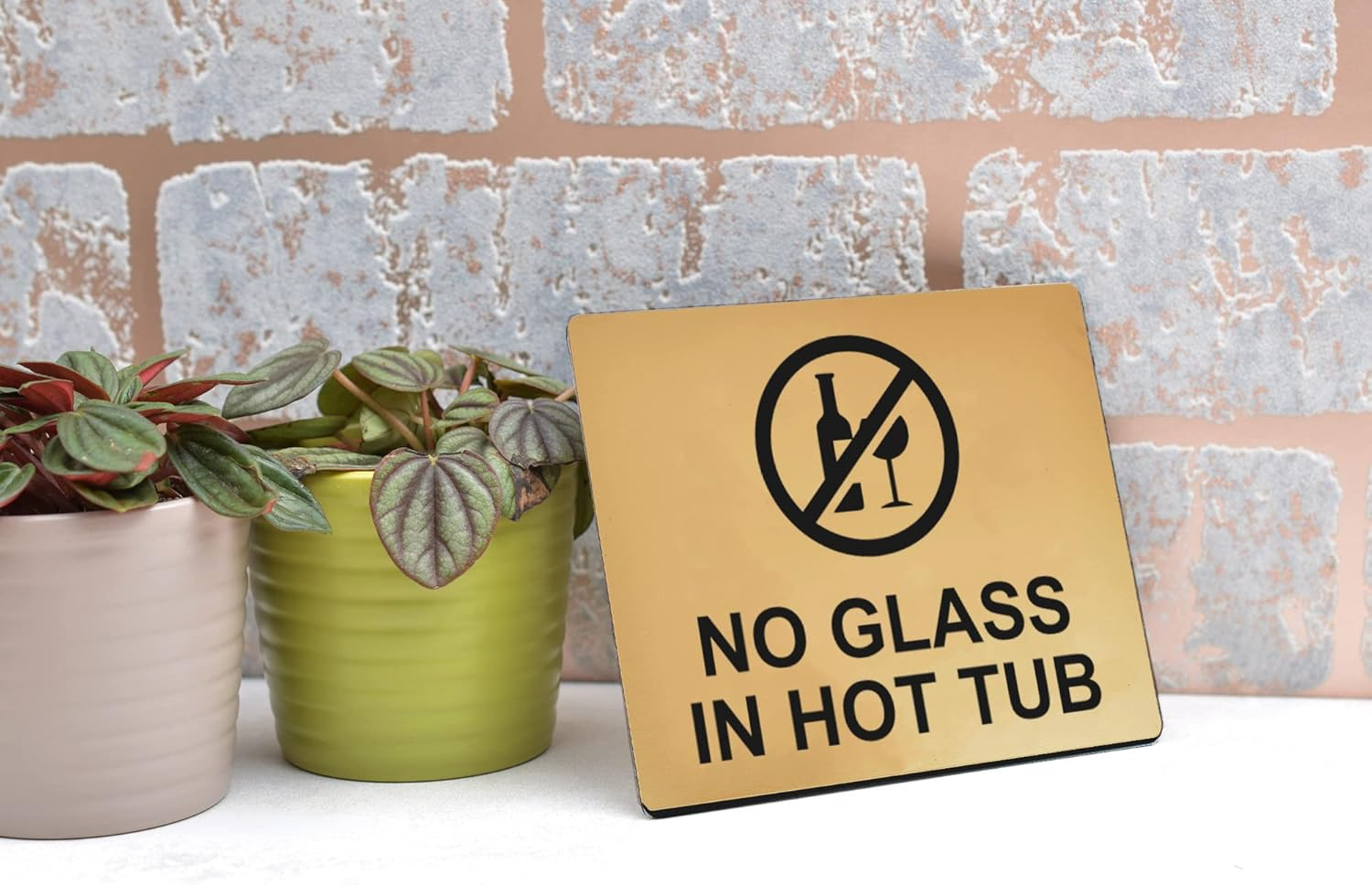 No Glass in Hot Tub Sign Adhesive Sticker Warning Notice, SILVER/GOLD/YELLOW Engraved with Text and Universal Icon Symbol and Text (Size 12Cm X 10Cm) (Gold) image number 3