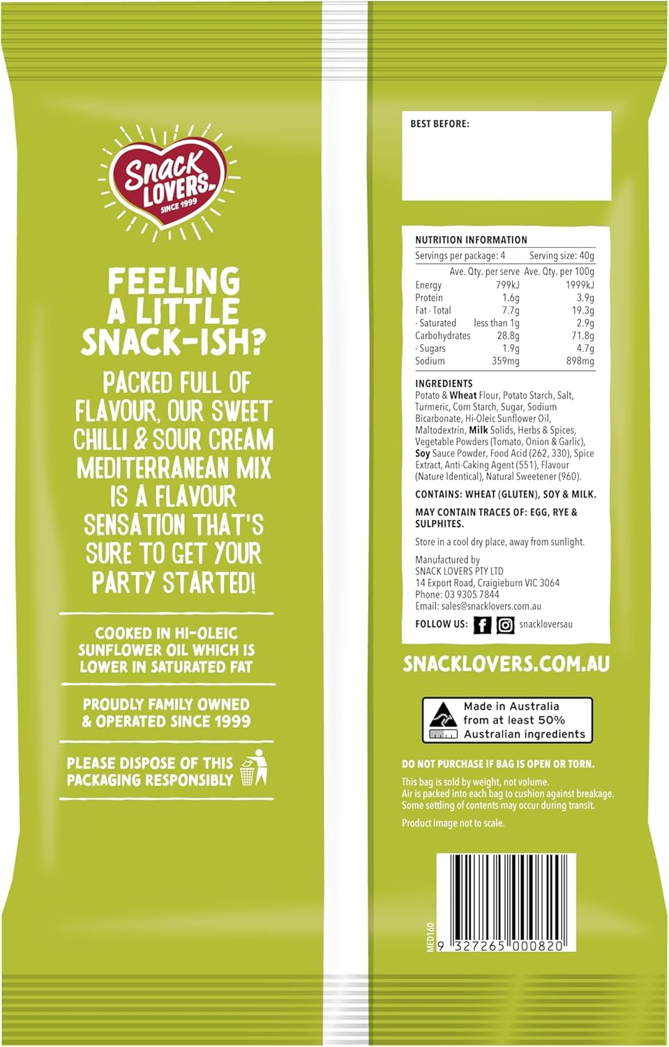 Snack Lovers Sweet Chilli and Sour Cream Mediterranean Mix Savoury Snacks 160 G